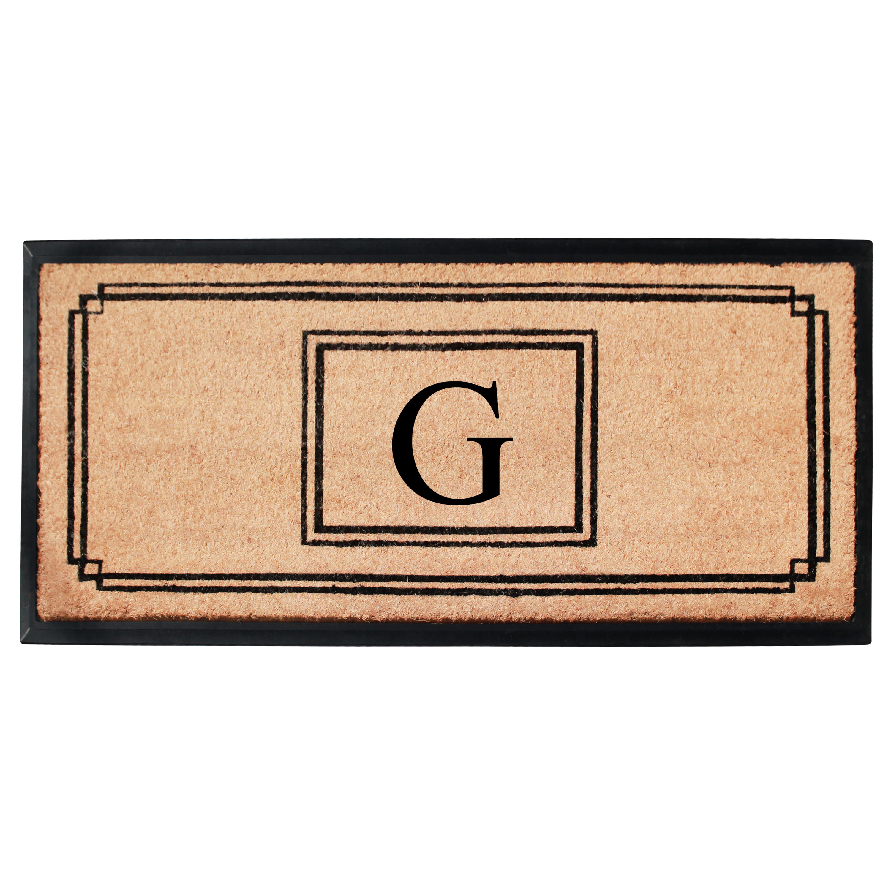 A1HC Personalized Monogram Coir Doormat 24" x 48" – Geometric Border Coco Fiber Outdoor Front Door Mat