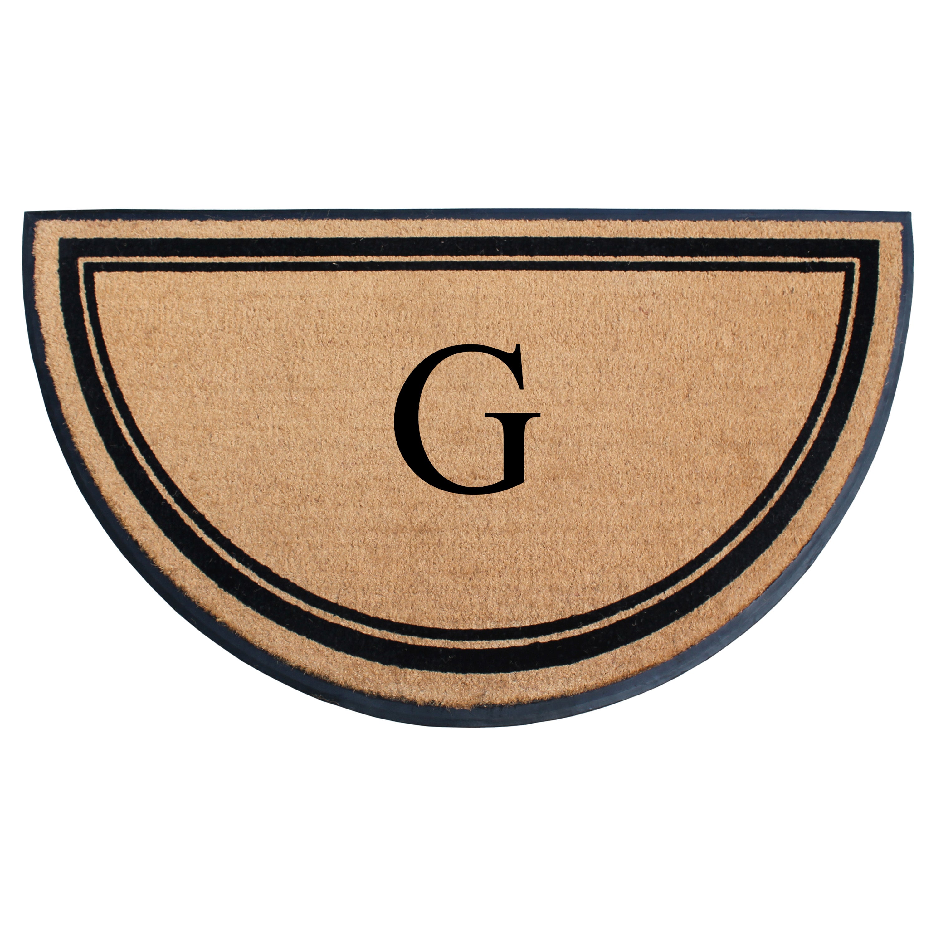 A1HC Personalized Half Round Coir Door Mat with Monogram Rubber Border Entry Mat 36" x 72"