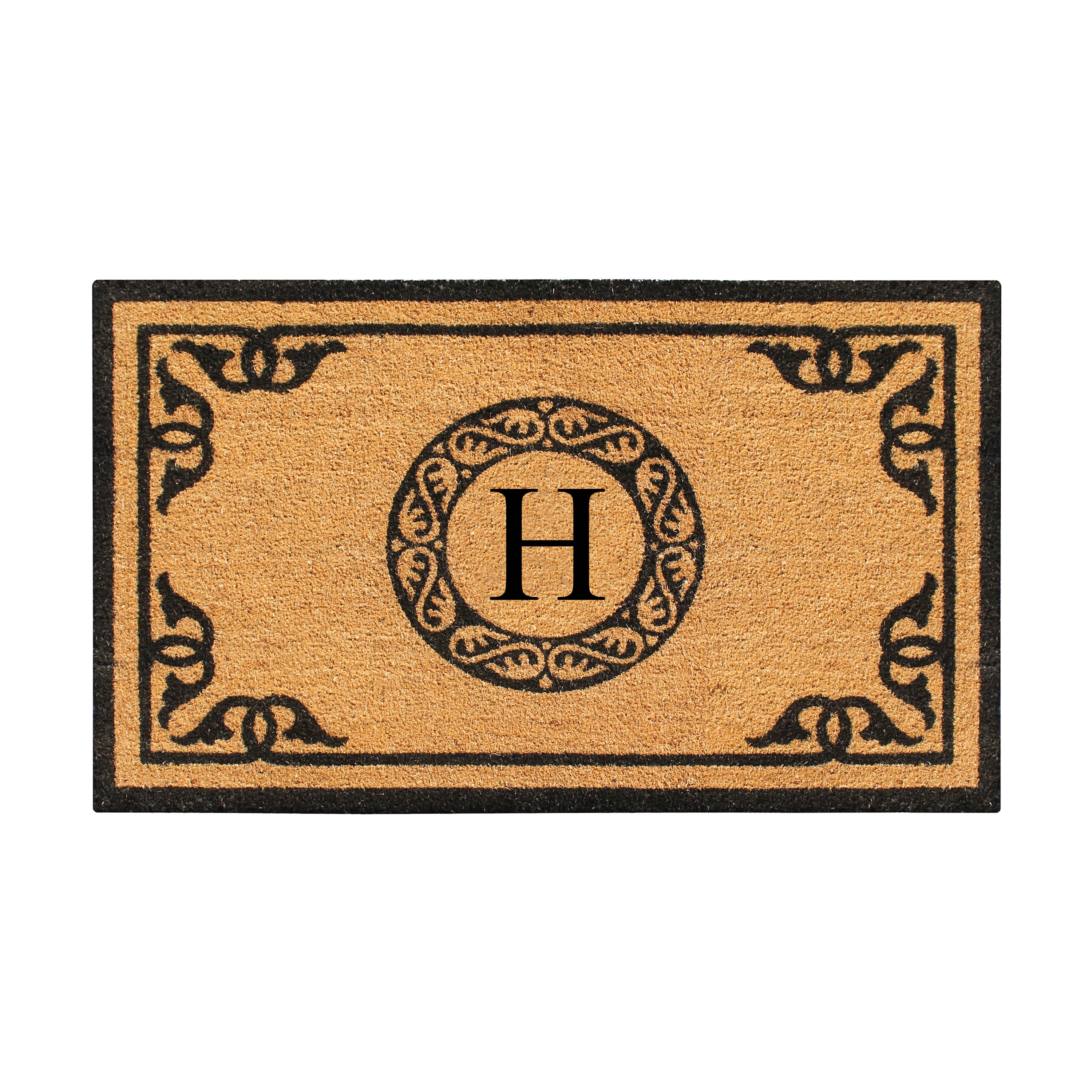 A1HC Personalized Monogram Coir Door Mat – Front Door Mat with Decorative Border, PVC Backing Outdoor Entryway Doormat