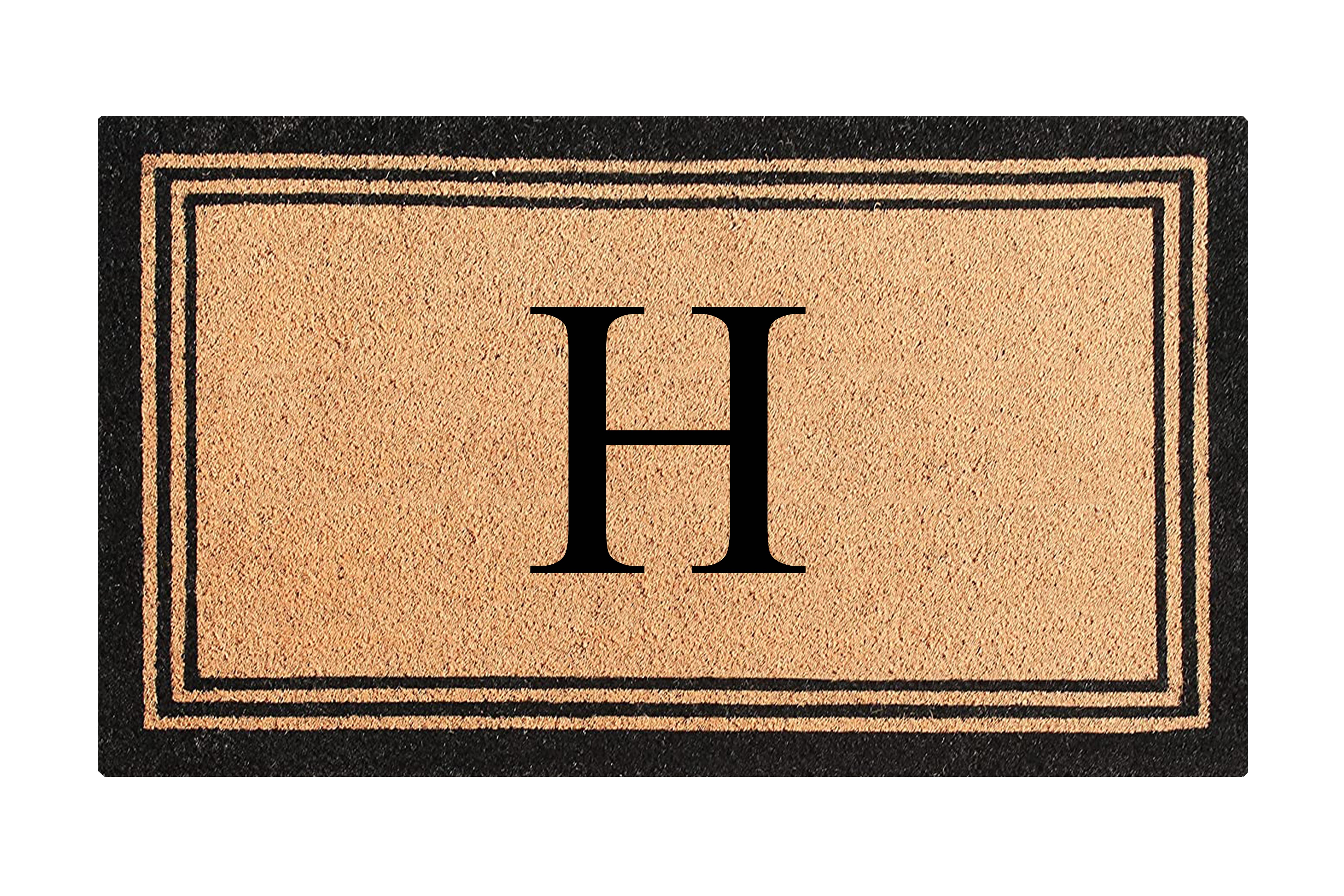 A1HC Natural Coir and PVC Backing Classic Border Monogrammed Door Mat, Anti-Shed Entry Doormat