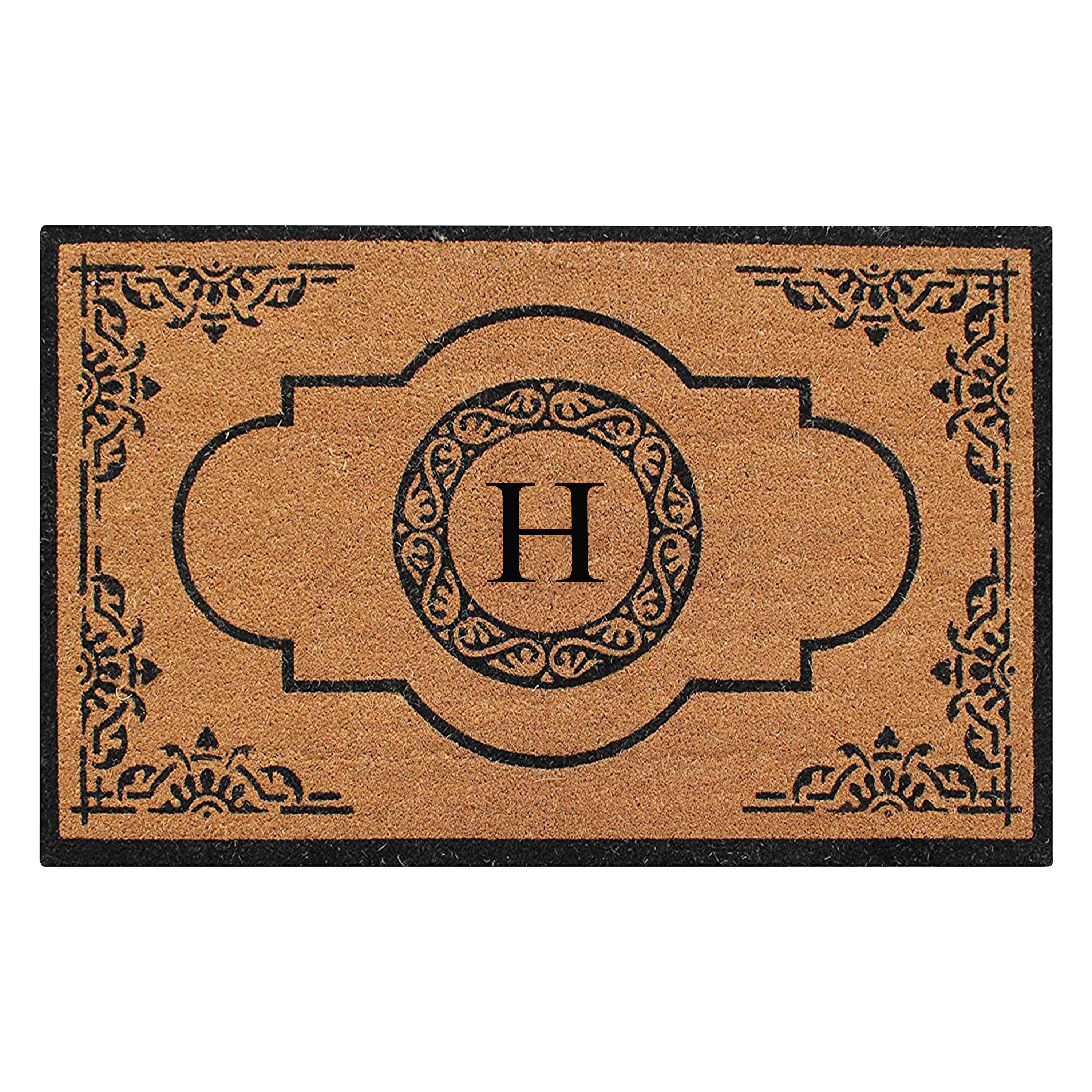 A1HC Personalized Monogram Coir Door Mat – Front Door Mat with Decorative Frame Design, PVC Backing Outdoor Entryway Doormat