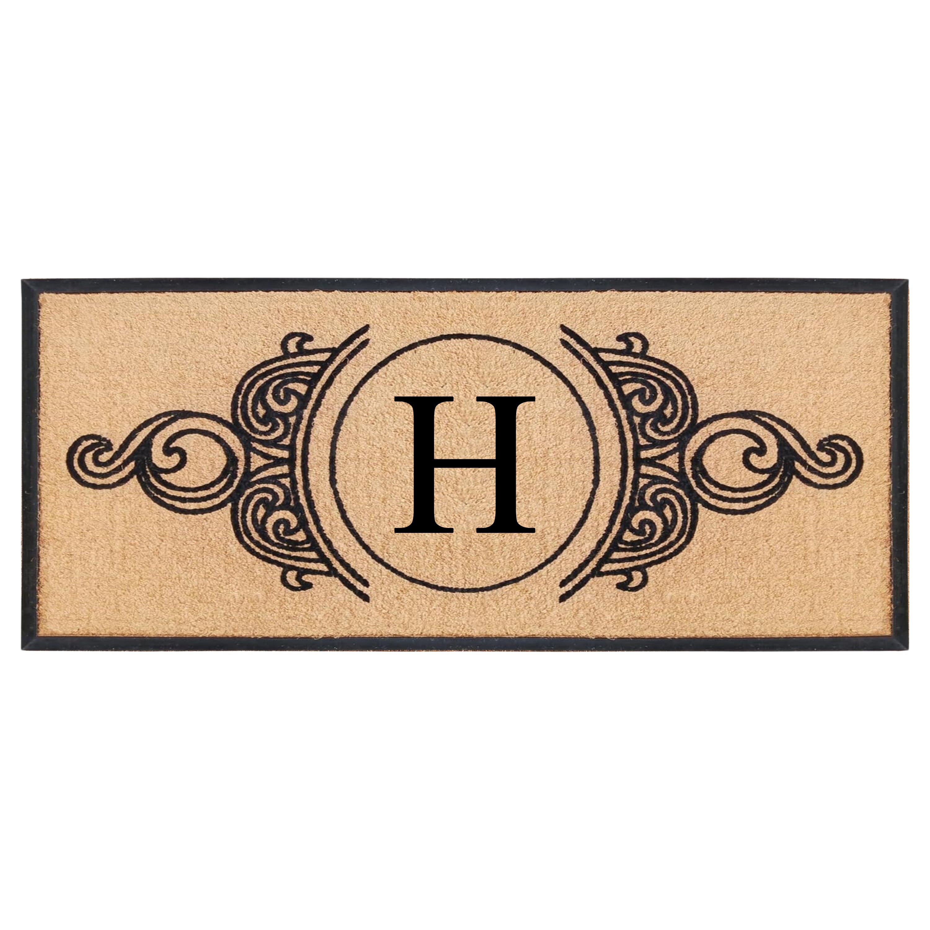 A1HC Personalized Monogram Coir Doormat with Decorative Scroll Design, Custom Front Door Mat, Rubber Border Entry Mat, 30" x 60"