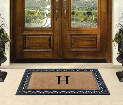 A1HC Natural Rubber & Coir 30x48, Monogrammed Doormat For Outdoor Entrance, Anti-Shed Treated Mat