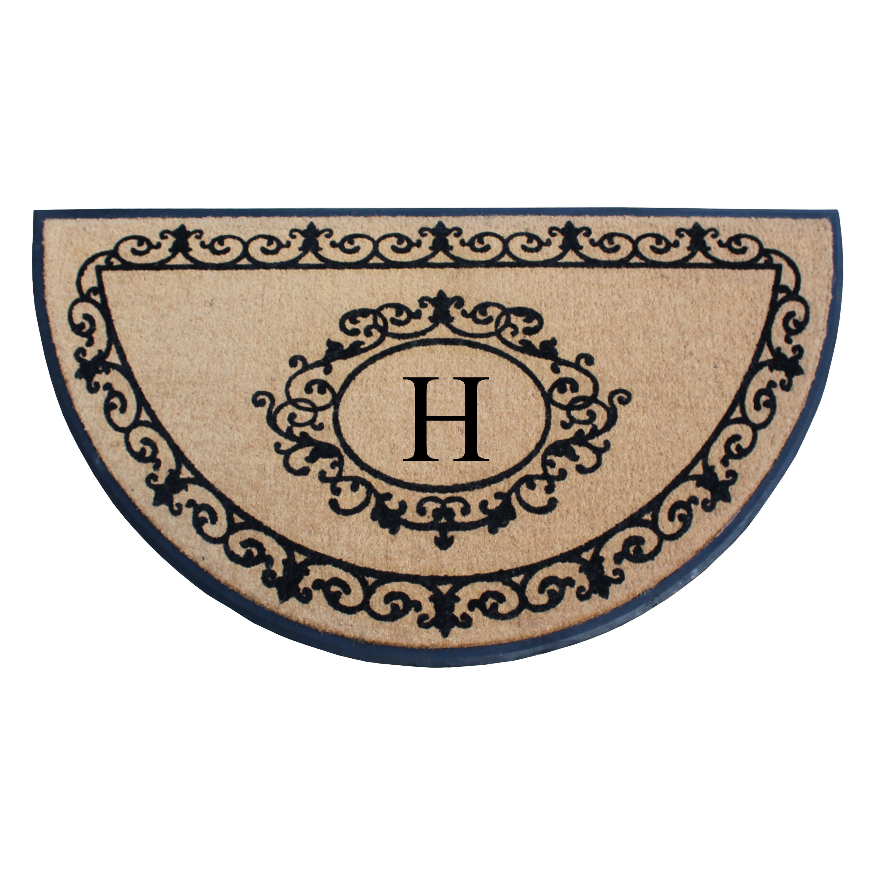 A1HC Personalized Half Moon Rubber Coir Door Mat 36 x 72 – Monogram Front Door Mat with Decorative Border Outdoor Entryway Mat
