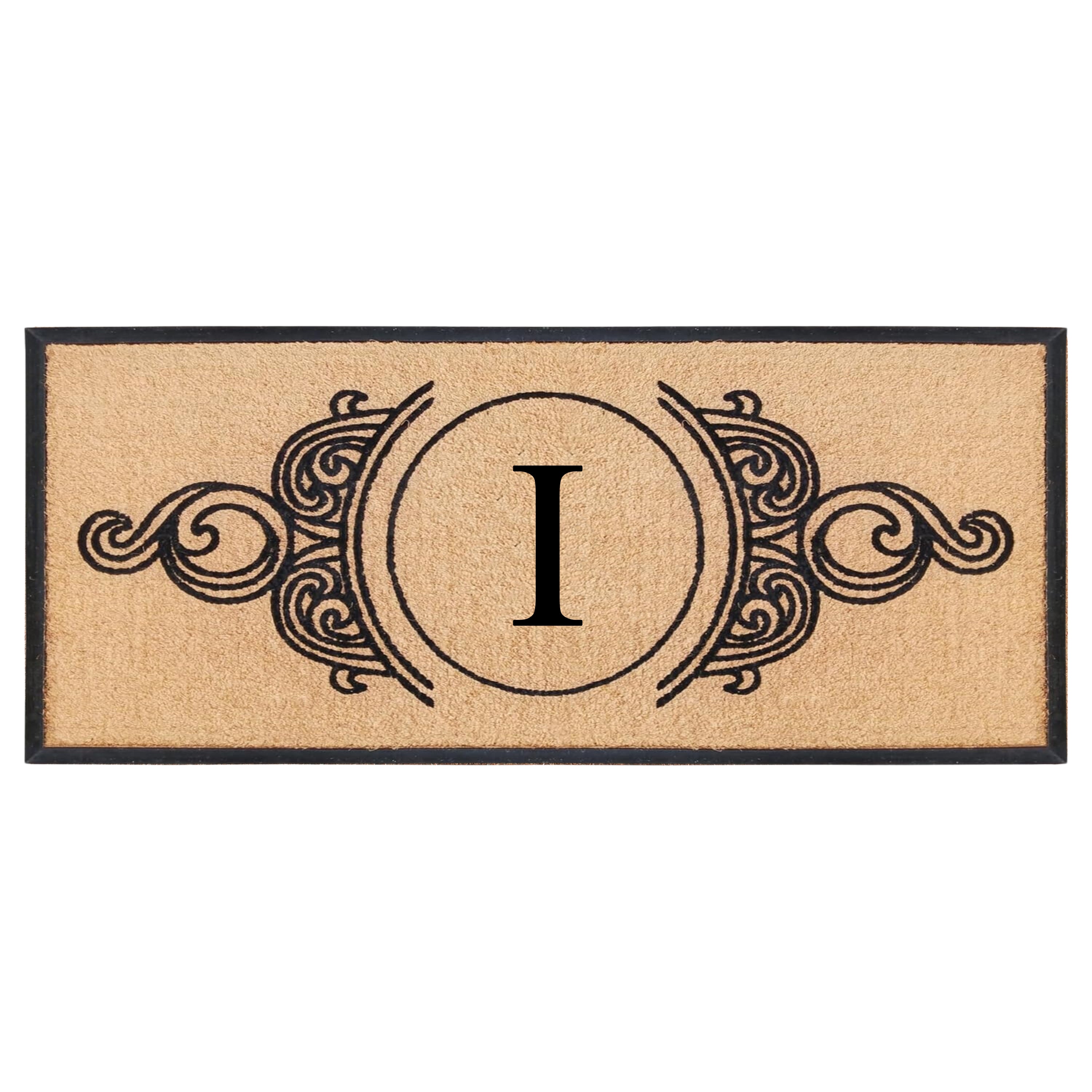 A1HC Personalized Monogram Coir Doormat with Decorative Scroll Design, Custom Front Door Mat, Rubber Border Entry Mat, 30" x 60"