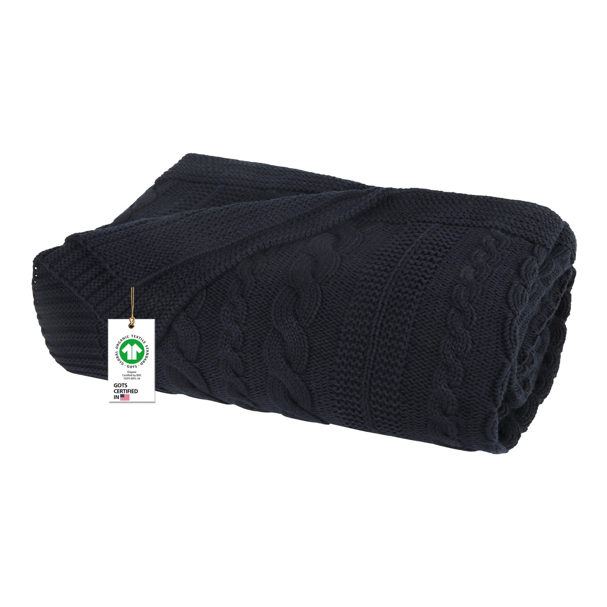 Delara Organic Cotton Throw Blanket 50x70 inches, GOTS Certified Cable Knitted Throws Blanket for Sofa Couch Bed