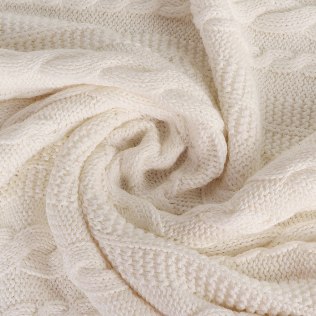 Delara Organic Cotton Throw Blanket 50x70 inches, GOTS Certified Cable Knitted Throws Blanket for Sofa Couch Bed