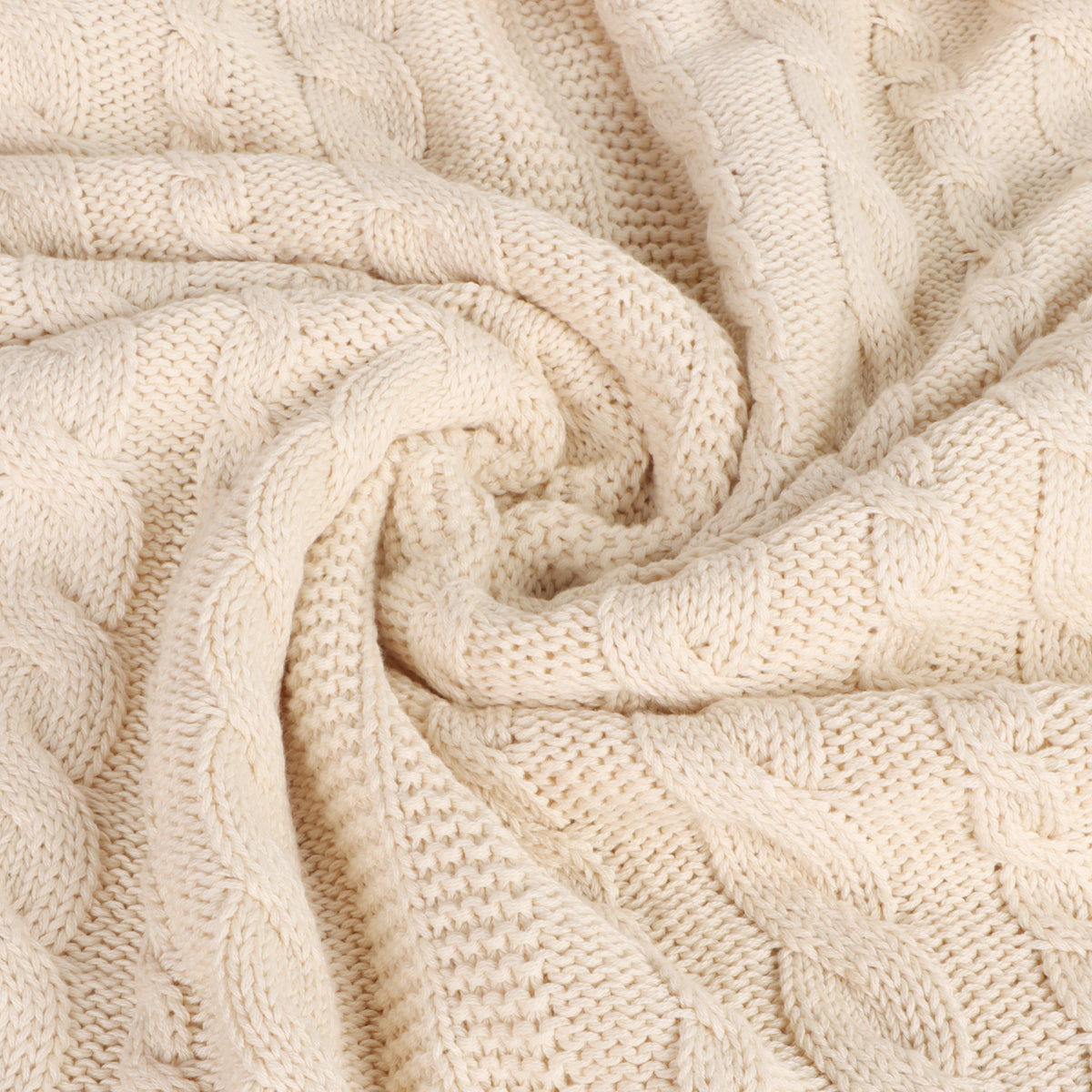 Delara Organic Cotton Throw Blanket 50x70 inches, GOTS Certified Cable Knitted Throws Blanket for Sofa Couch Bed