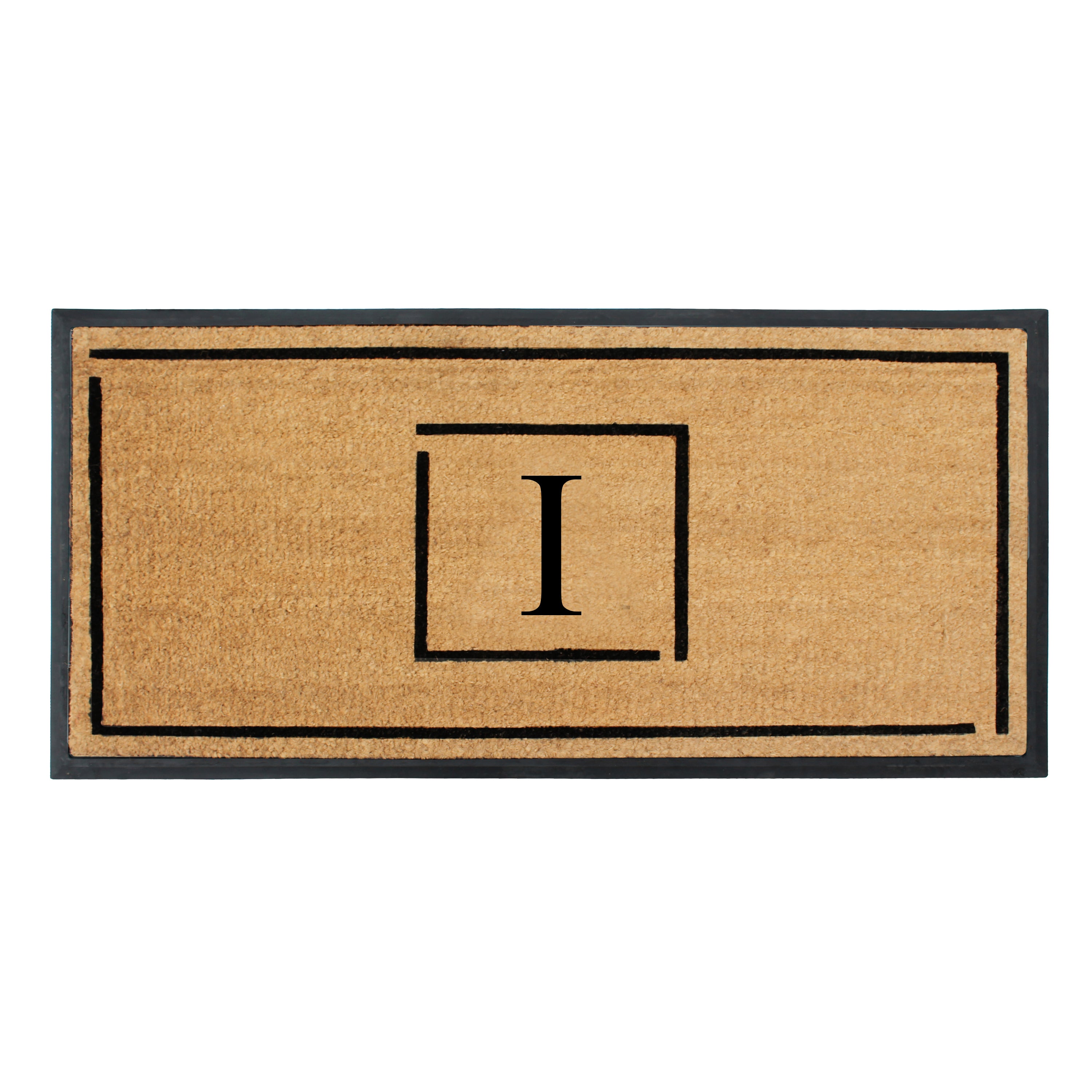 A1HC Personalized Monogram Coir Doormat 24" x 48" – Modern Square Border Coco Fiber Outdoor Front Door Mat