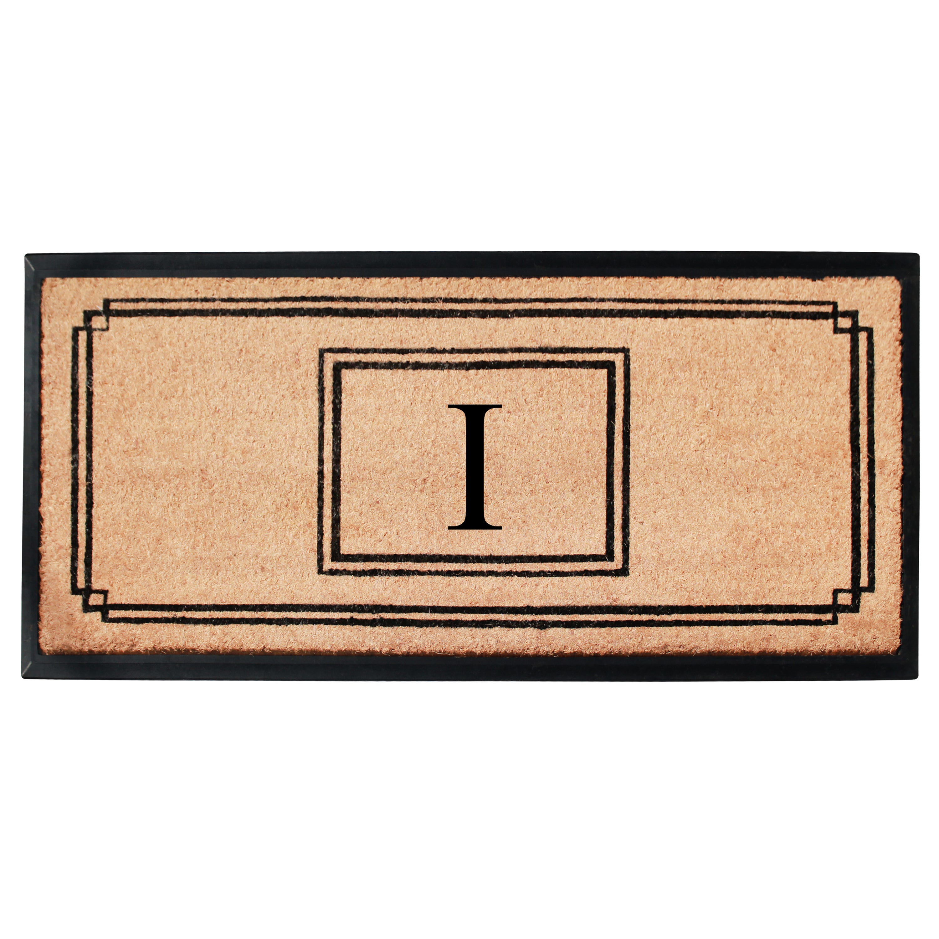 A1HC Personalized Monogram Coir Doormat 24" x 48" – Geometric Border Coco Fiber Outdoor Front Door Mat
