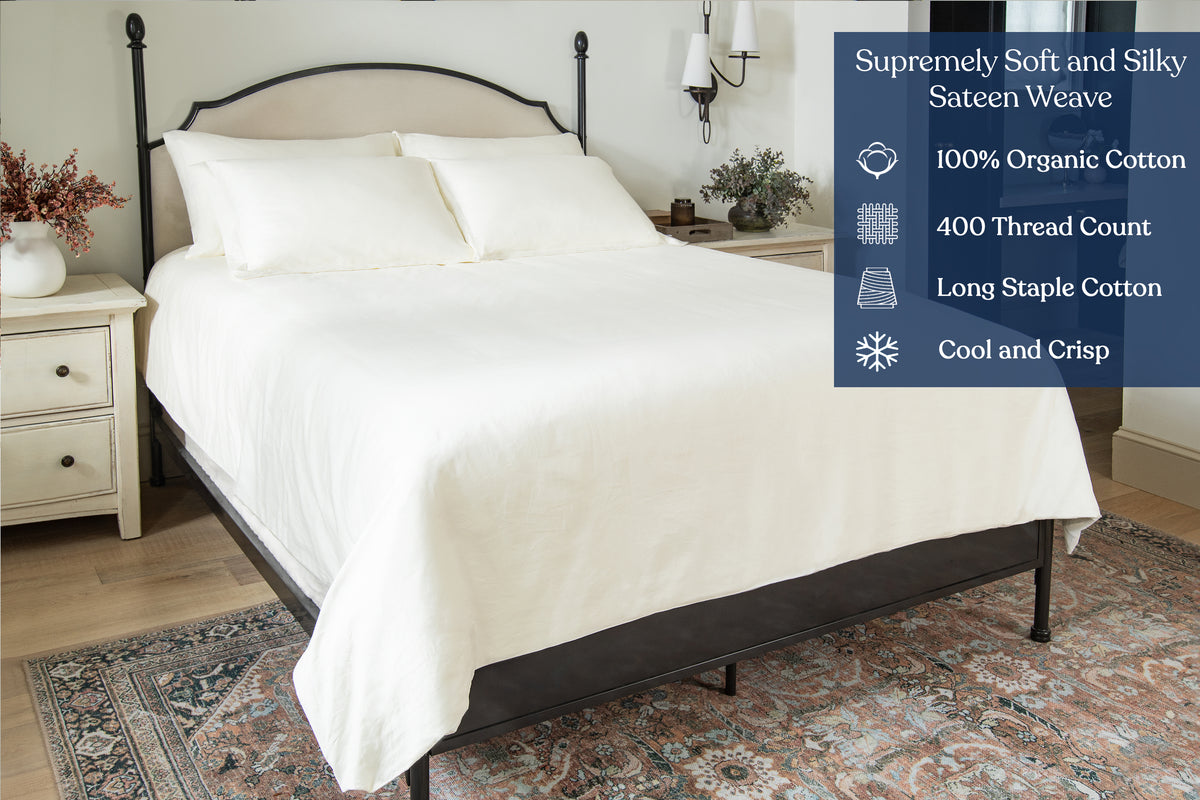 Delara GOTS Certified 100% Organic Cotton Duvet Cover Set 400TC, Moisture-Wicking, Smooth & Breathable Duvet for Hot Sleepers
