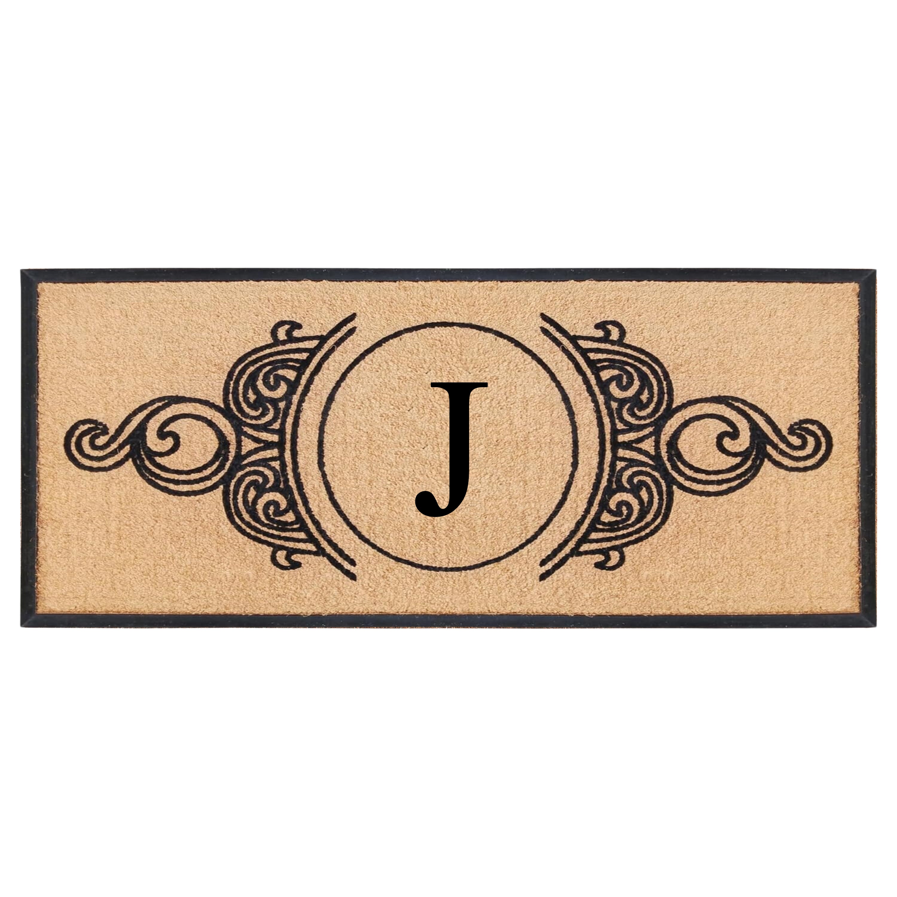 A1HC Personalized Monogram Coir Doormat with Decorative Scroll Design, Custom Front Door Mat, Rubber Border Entry Mat, 30" x 60"