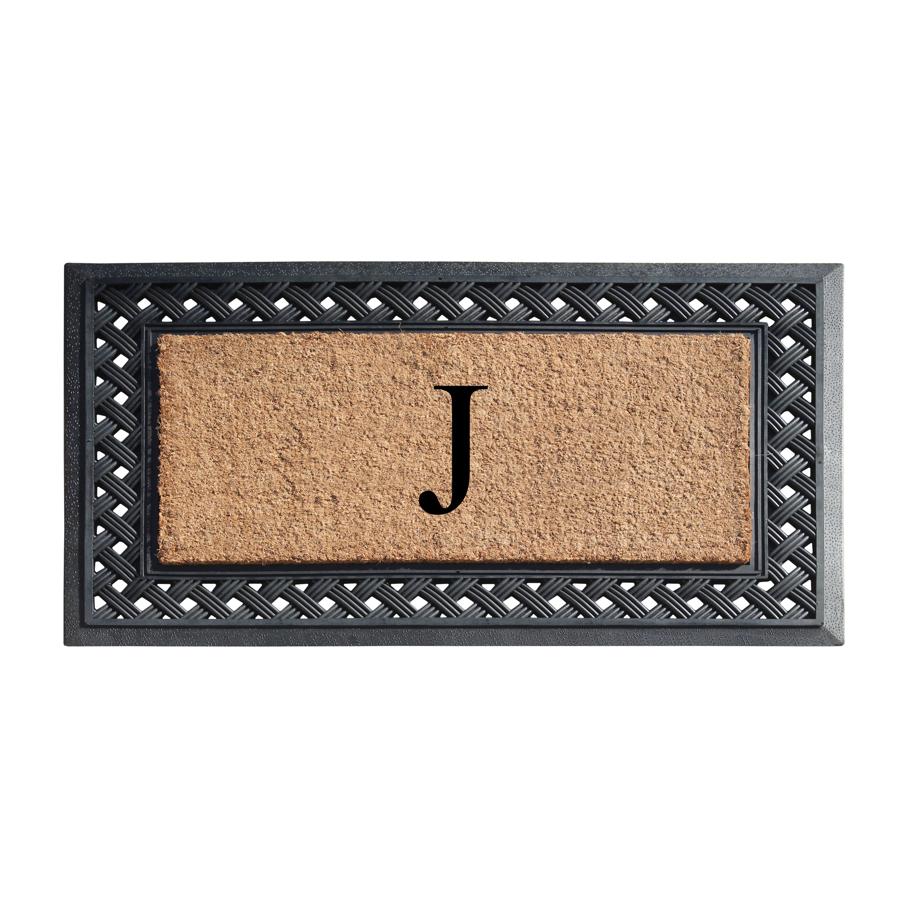 A1HC Personalized Monogram Coir Door Mat with Decorative Rubber Frame Outdoor Entry Mat 23" x 38"