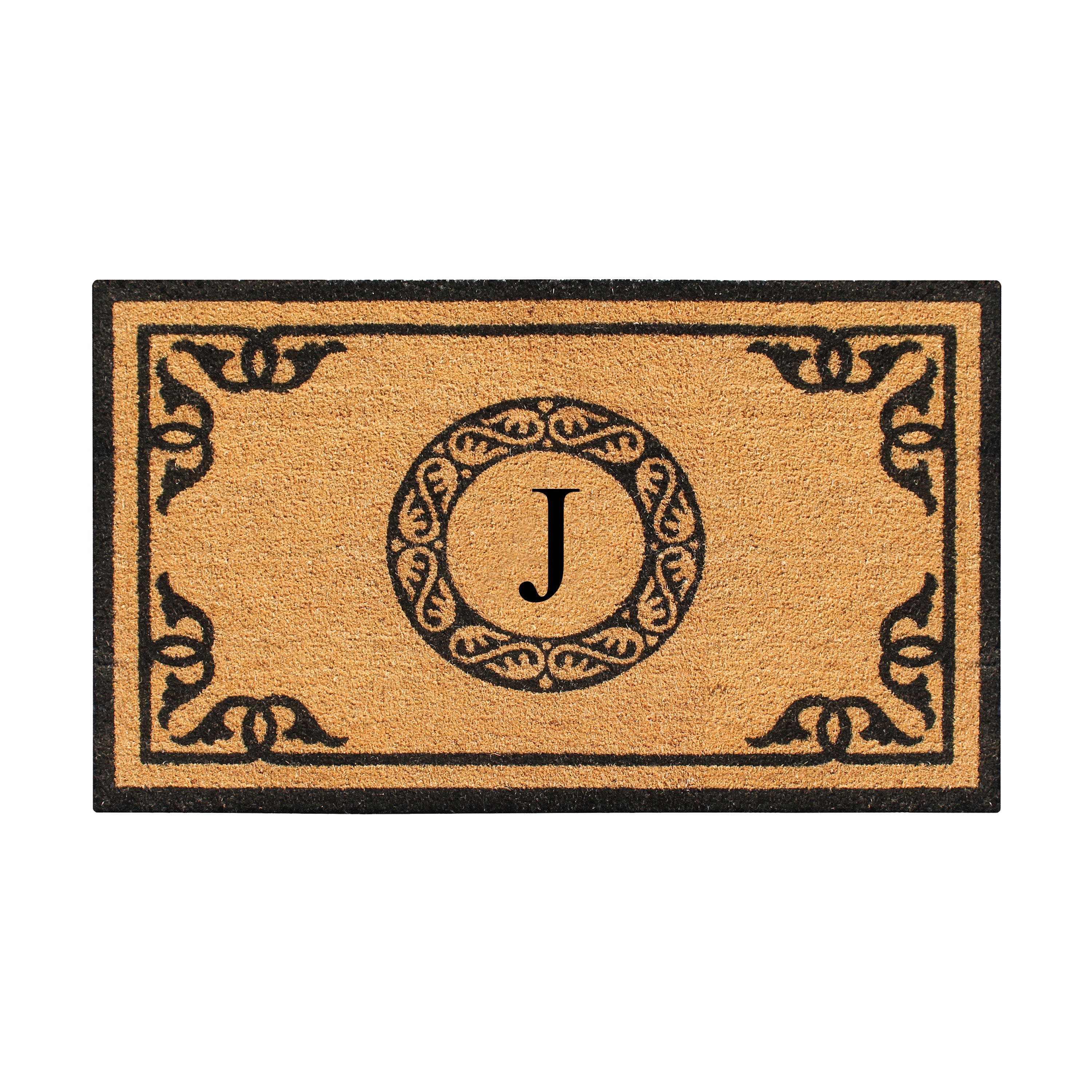 A1HC Personalized Monogram Coir Door Mat – Front Door Mat with Decorative Border, PVC Backing Outdoor Entryway Doormat