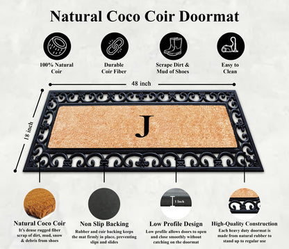A1HC Rubber Coir Doormat For Outdoor Entrance, Anti-Shed Treated Front Door Mat 18x48, Monogrammed