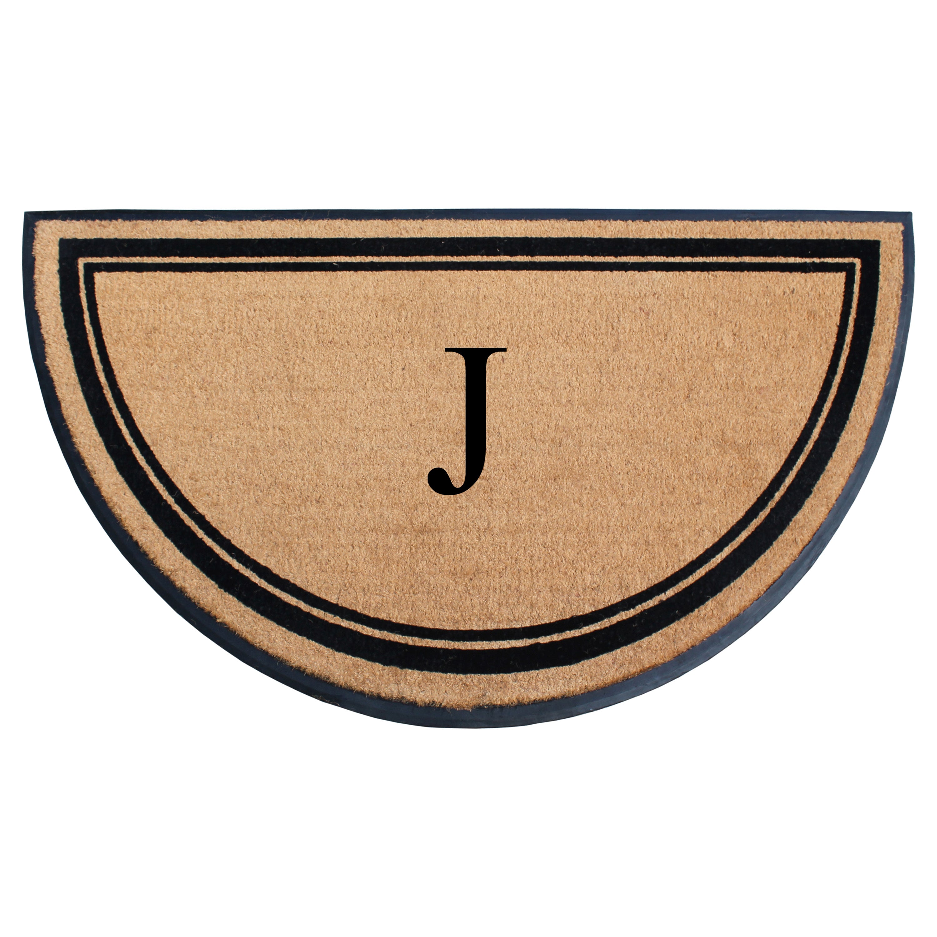 A1HC Personalized Half Round Coir Door Mat with Monogram Rubber Border Entry Mat 36" x 72"