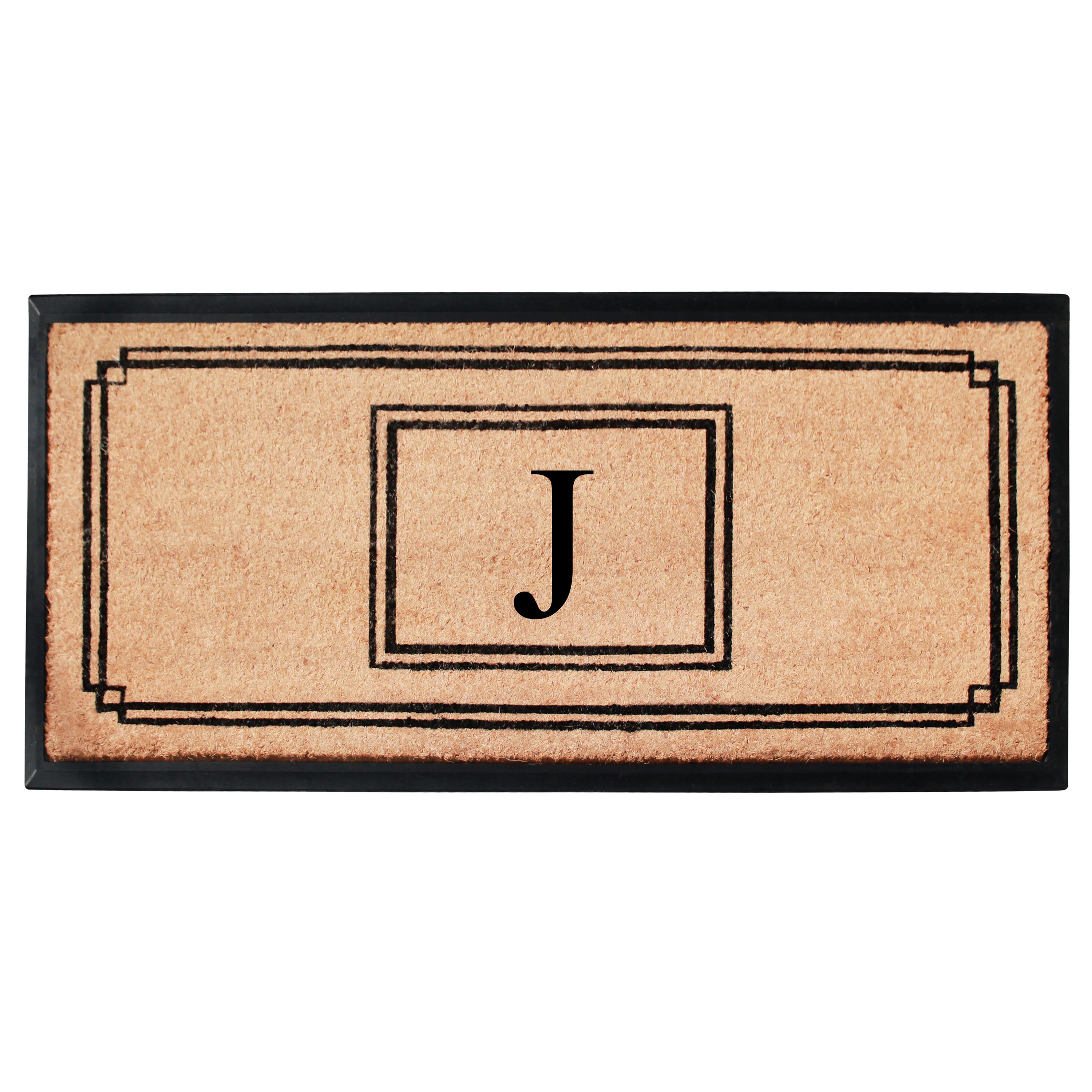 A1HC Personalized Monogram Coir Doormat 24" x 48" – Geometric Border Coco Fiber Outdoor Front Door Mat
