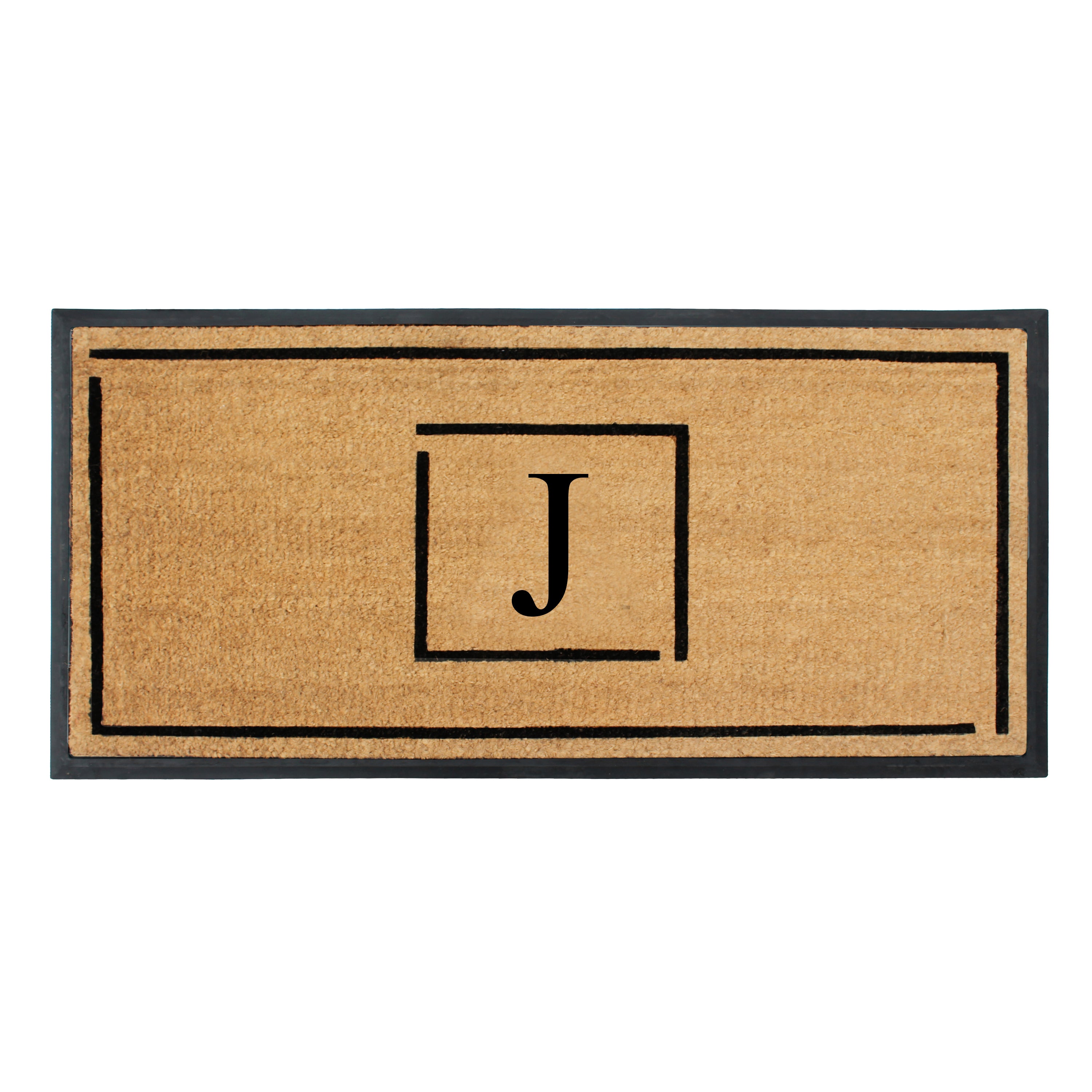 A1HC Personalized Monogram Coir Doormat 24" x 48" – Modern Square Border Coco Fiber Outdoor Front Door Mat