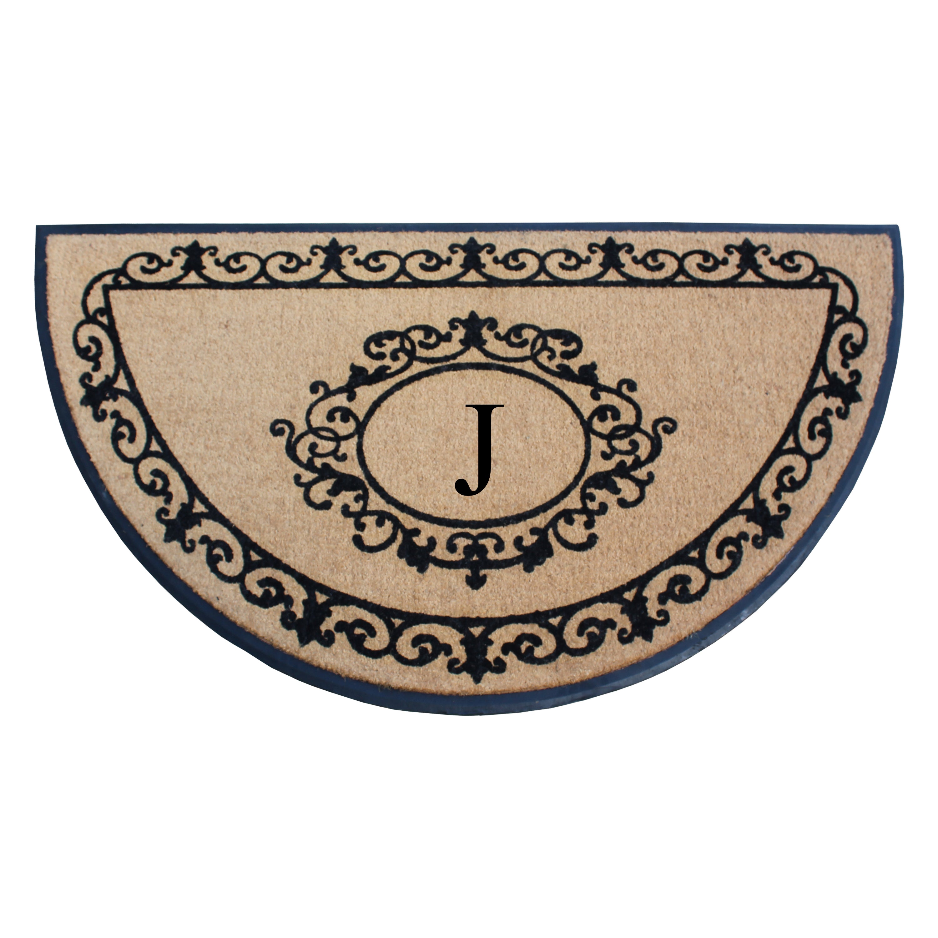 A1HC Personalized Half Moon Rubber Coir Door Mat 36 x 72 – Monogram Front Door Mat with Decorative Border Outdoor Entryway Mat