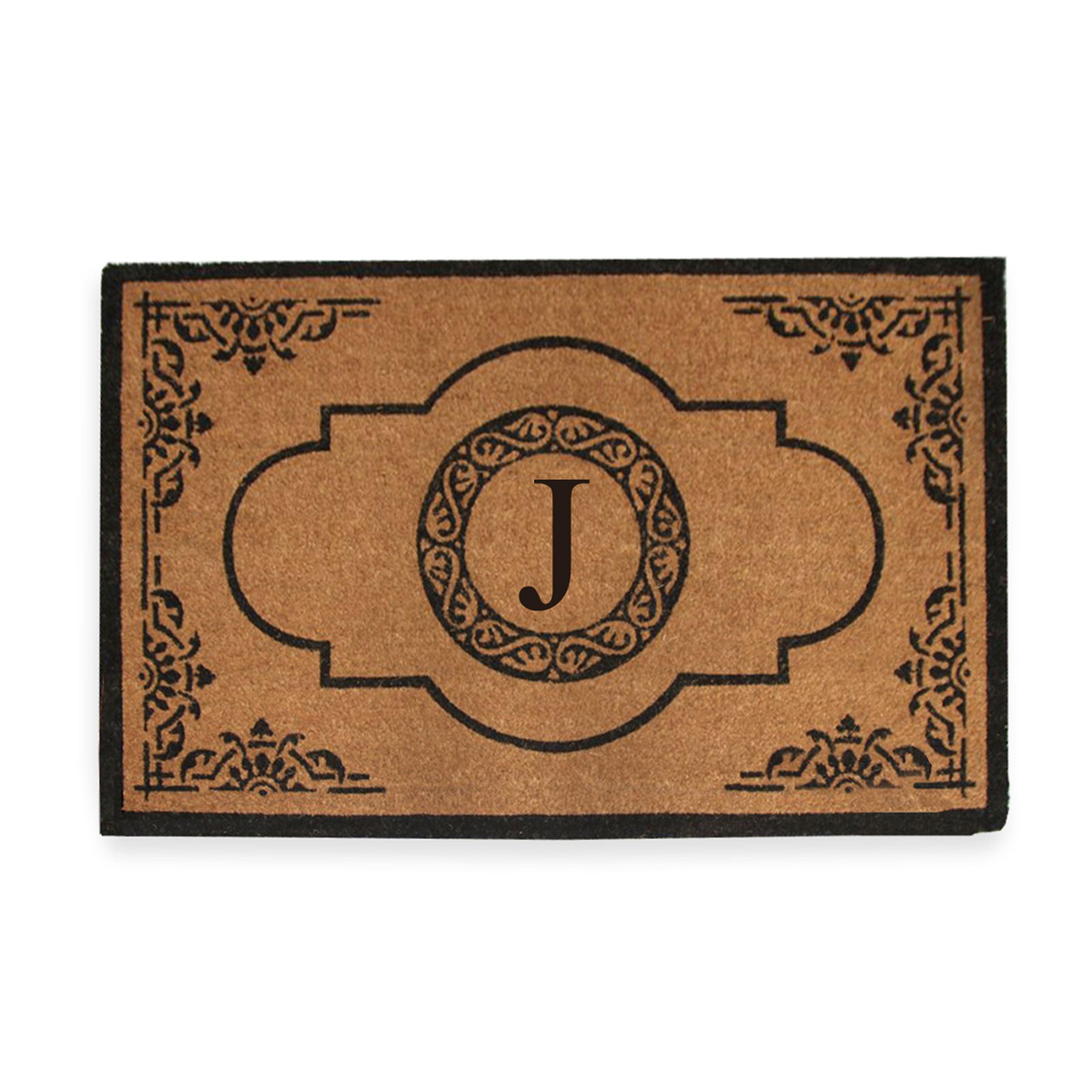 A1HC Personalized Monogram Coir Door Mat – Front Door Mat with Decorative Frame Design, PVC Backing Outdoor Entryway Doormat