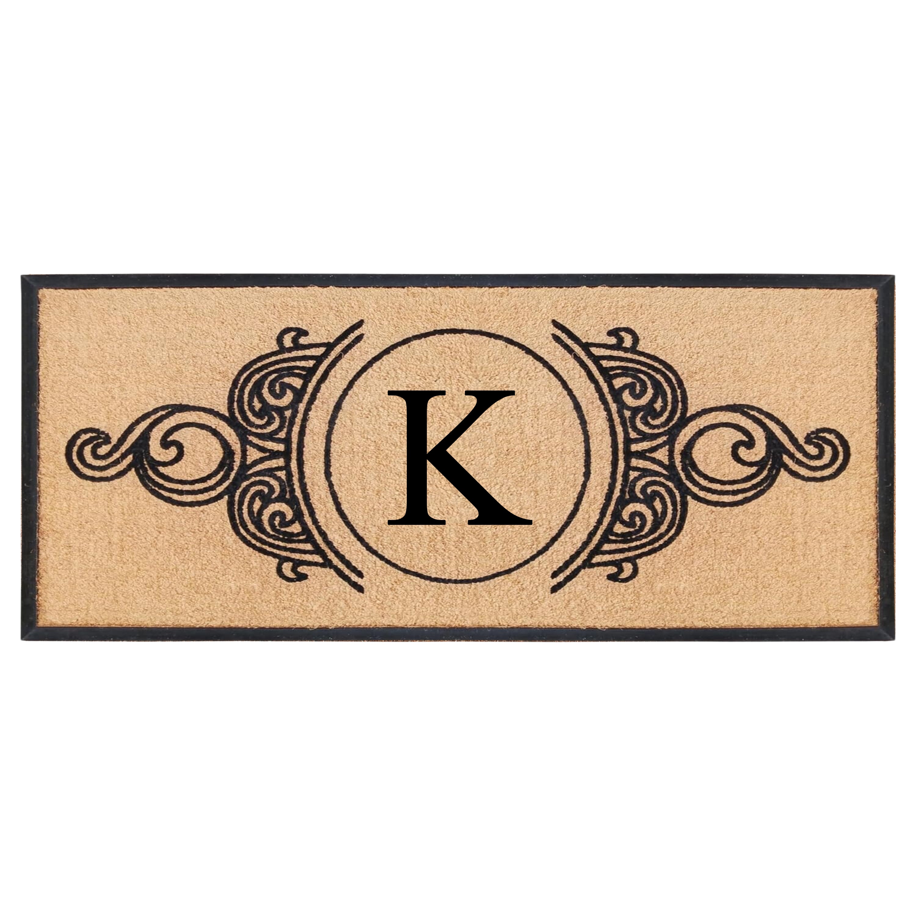A1HC Personalized Monogram Coir Doormat with Decorative Scroll Design, Custom Front Door Mat, Rubber Border Entry Mat, 30" x 60"