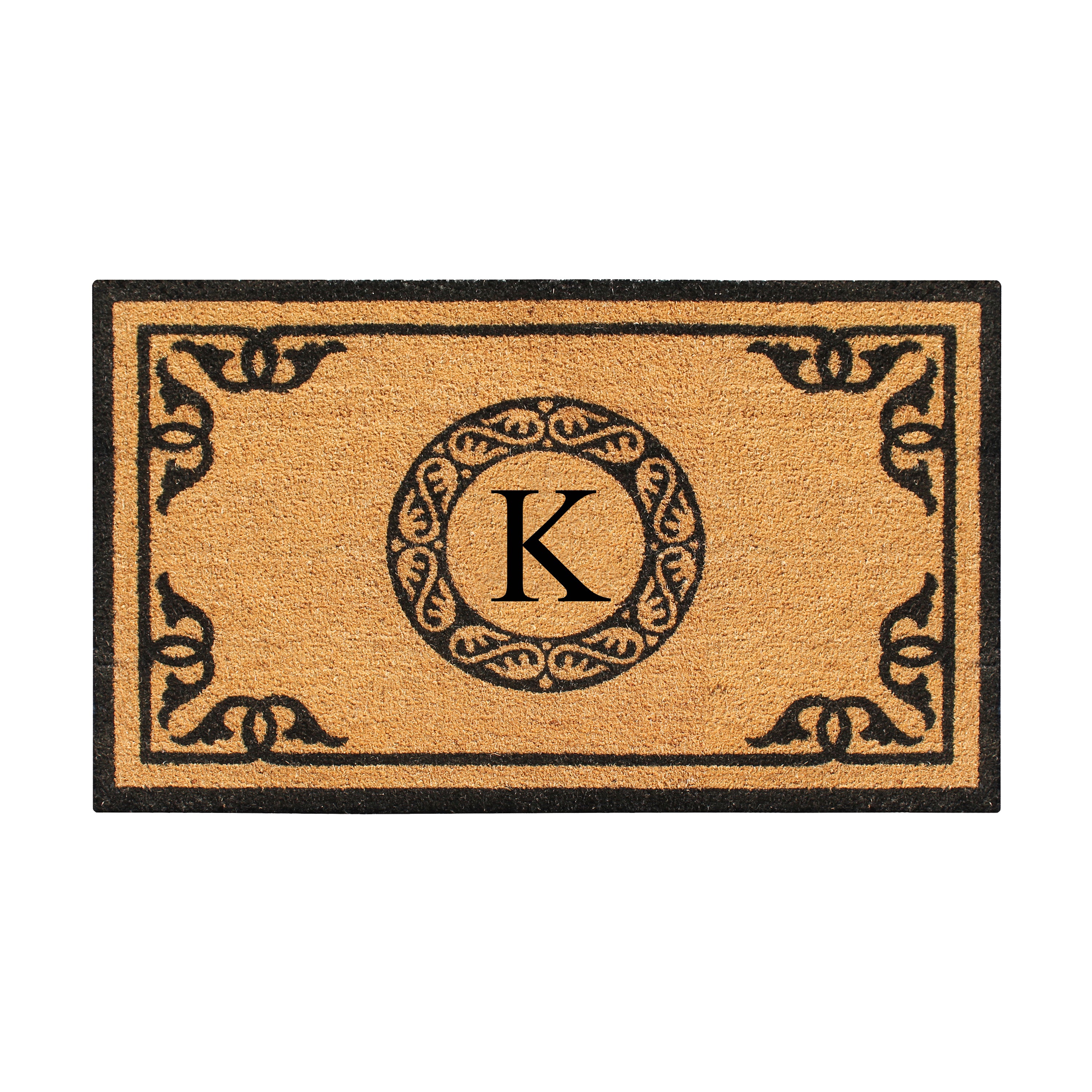 A1HC Personalized Monogram Coir Door Mat – Front Door Mat with Decorative Border, PVC Backing Outdoor Entryway Doormat