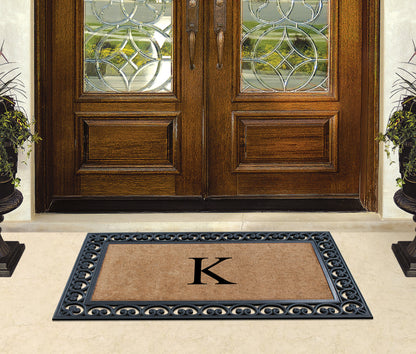 A1HC Natural Rubber & Coir 30x48, Monogrammed Doormat For Outdoor Entrance, Anti-Shed Treated Mat