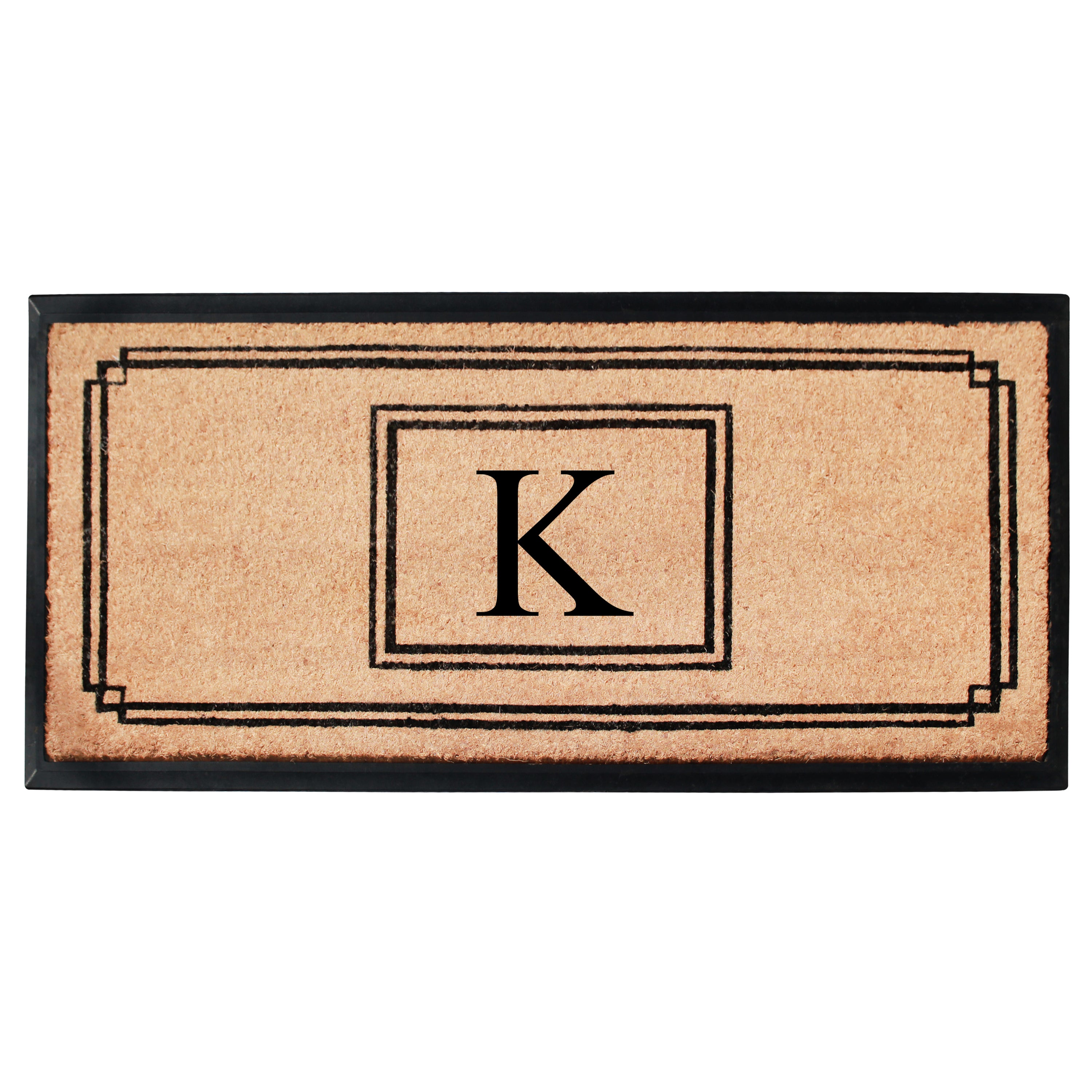 A1HC Personalized Monogram Coir Doormat 24" x 48" – Geometric Border Coco Fiber Outdoor Front Door Mat