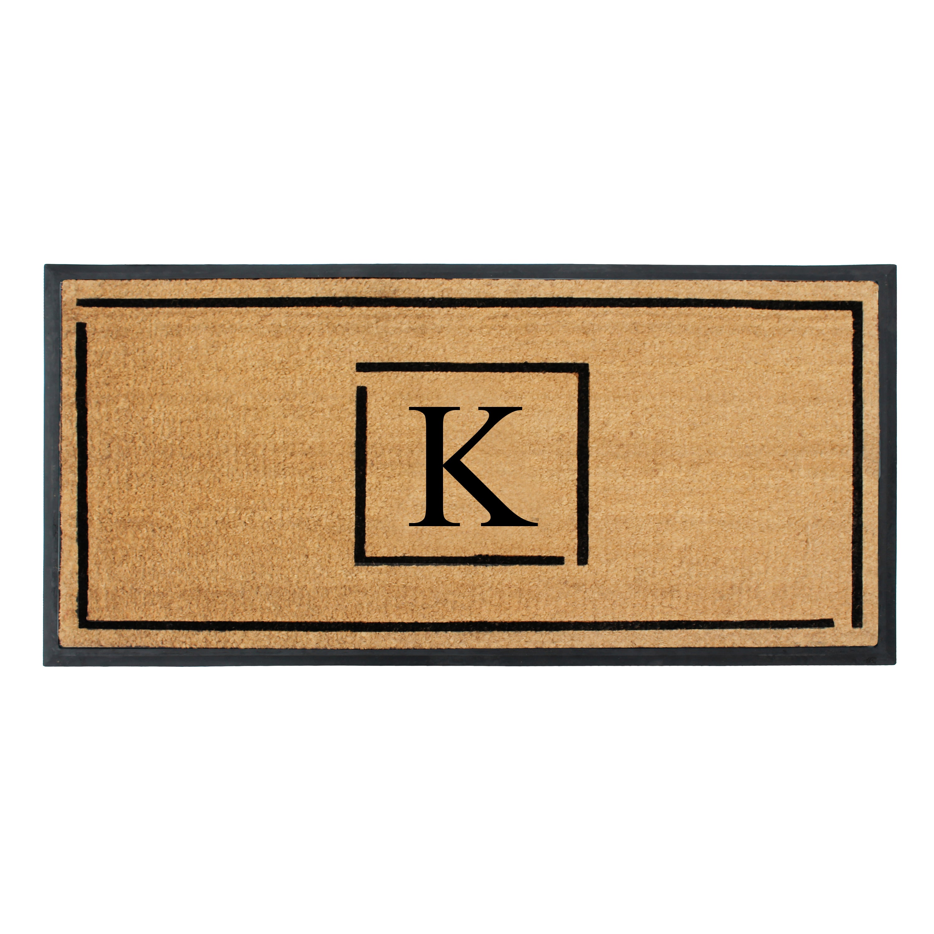A1HC Personalized Monogram Coir Doormat 24" x 48" – Modern Square Border Coco Fiber Outdoor Front Door Mat