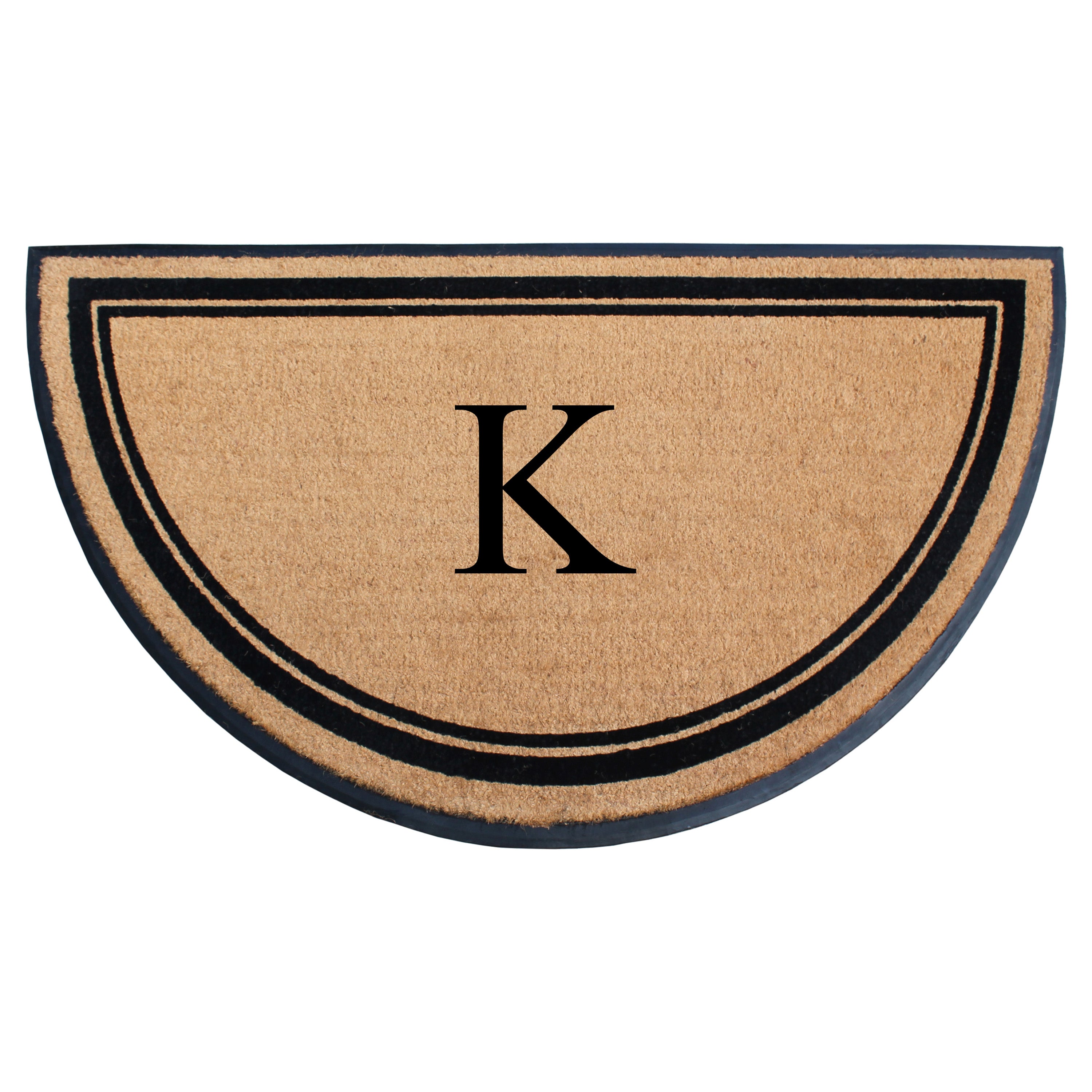 A1HC Personalized Half Round Coir Door Mat with Monogram Rubber Border Entry Mat 36" x 72"