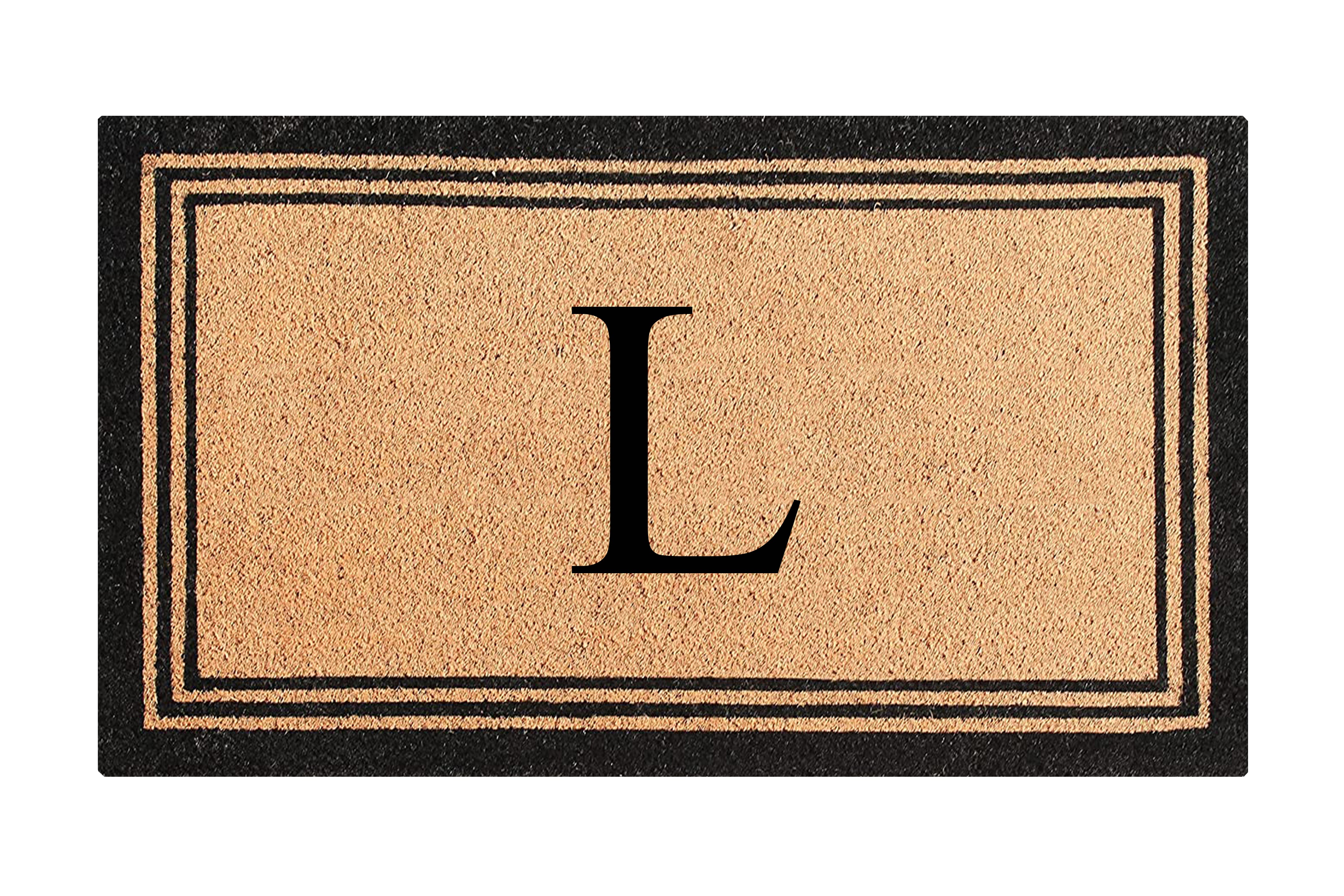 A1HC Natural Coir and PVC Backing Classic Border Monogrammed Door Mat, Anti-Shed Entry Doormat