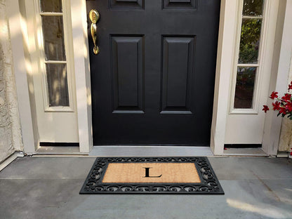 A1HC Natural Rubber & Coir 18x30, Monogrammed Doormat For Outdoor Entrance, Anti-Shed Treated Mat