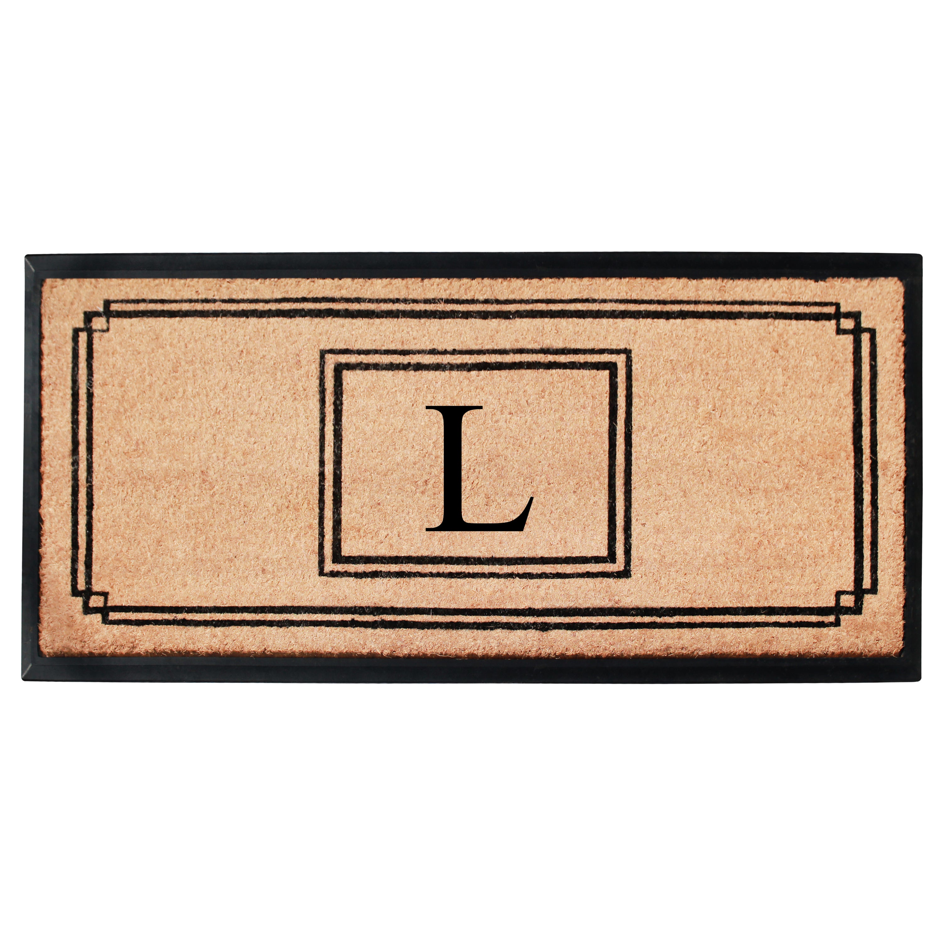 A1HC Personalized Monogram Coir Doormat 24" x 48" – Geometric Border Coco Fiber Outdoor Front Door Mat