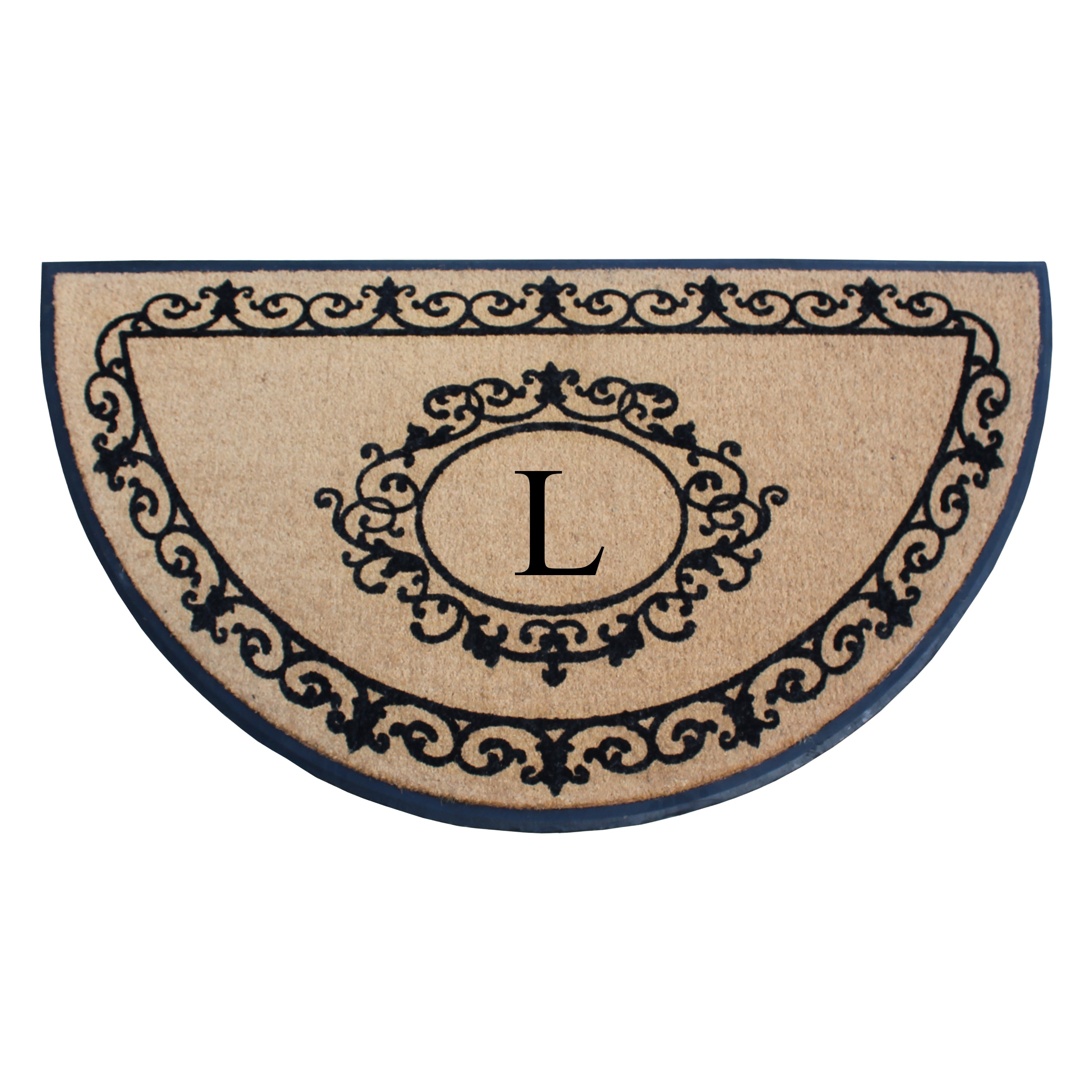 A1HC Personalized Half Moon Rubber Coir Door Mat 36 x 72 – Monogram Front Door Mat with Decorative Border Outdoor Entryway Mat