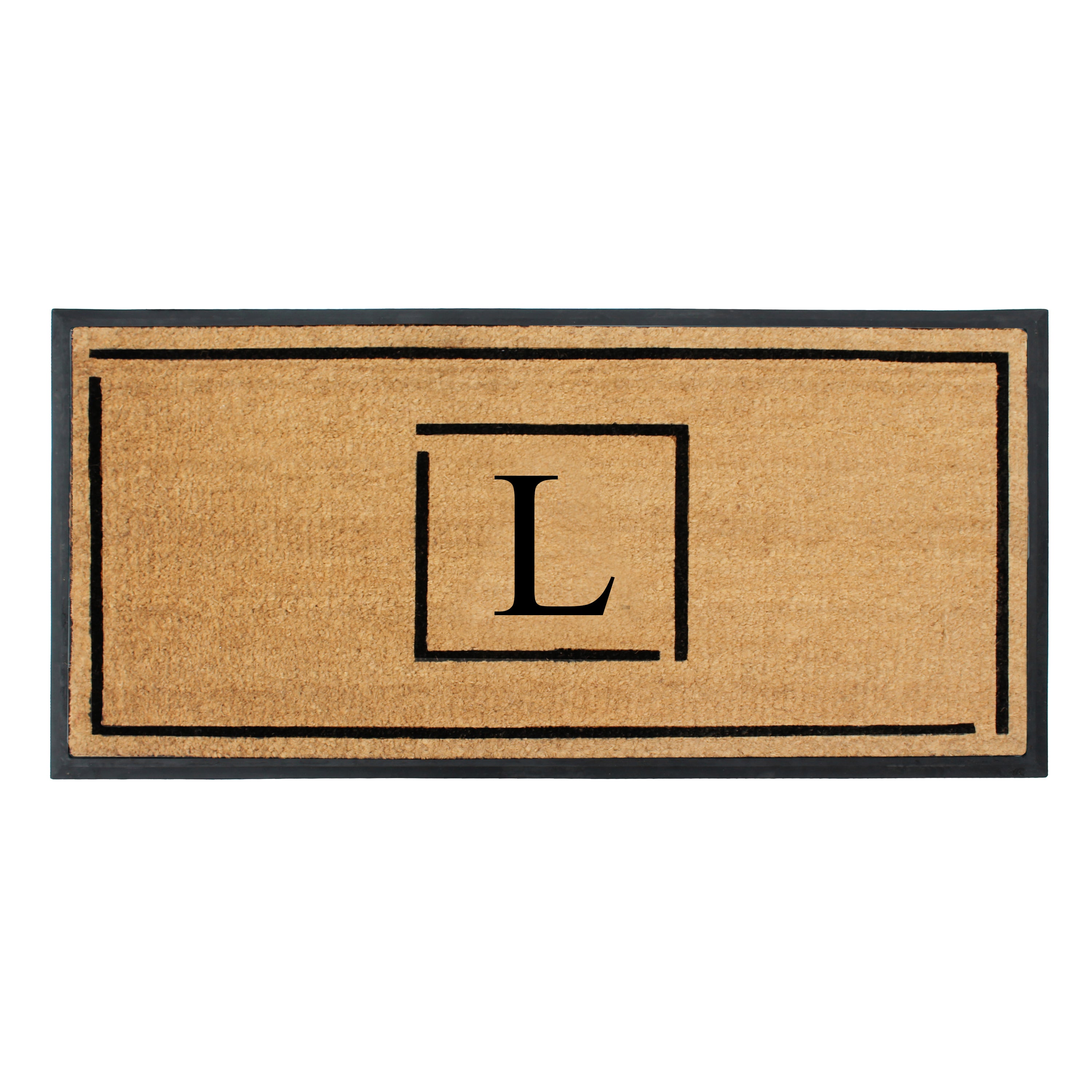 A1HC Personalized Monogram Coir Doormat 24" x 48" – Modern Square Border Coco Fiber Outdoor Front Door Mat