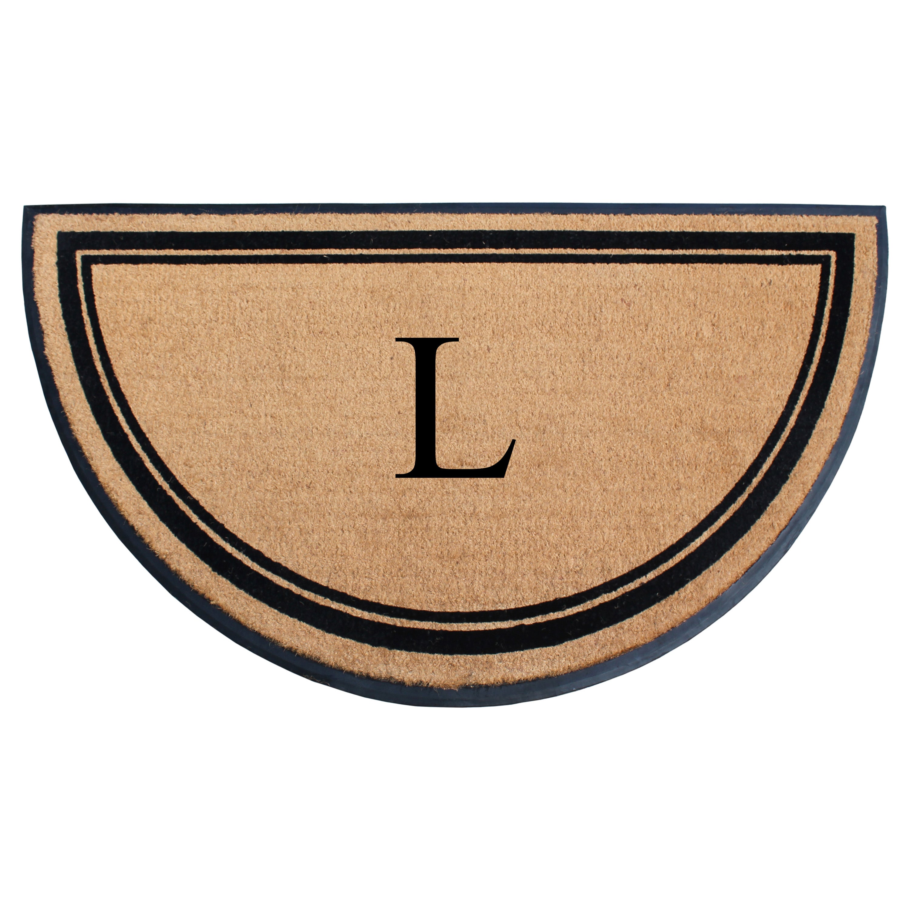 A1HC Personalized Half Round Coir Door Mat with Monogram Rubber Border Entry Mat 36" x 72"