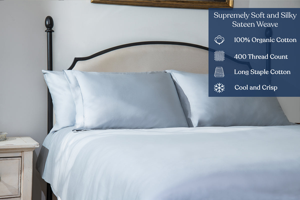 Delara GOTS Certified 100% Organic Cotton Pillowcase Pack of 2, 400 TC, Moisture-Wicking, Smooth & Breathable Pillowcases