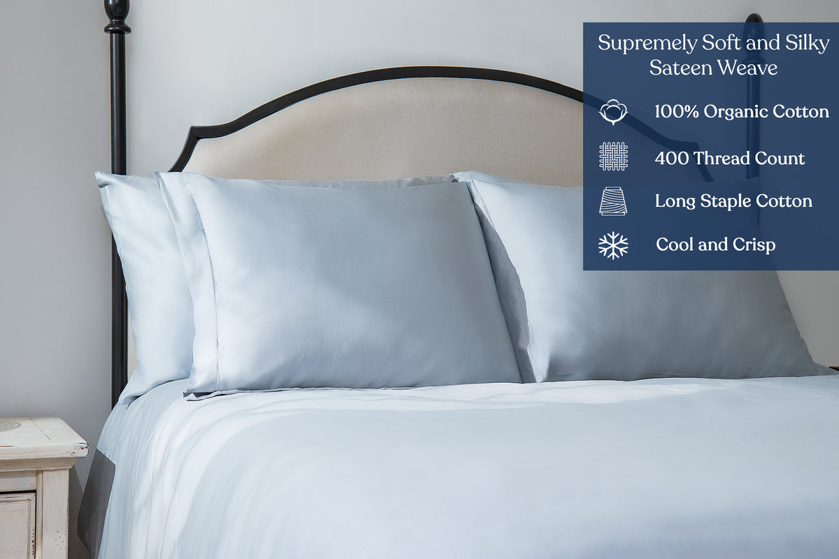 Delara GOTS Certified 100% Organic Cotton Euro Sham Pack of 2, 400 TC, Moisture-Wicking, Smooth & Breathable High-Quality Euro Sham