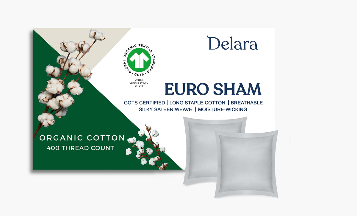Delara GOTS Certified 100% Organic Cotton Euro Sham Pack of 2, 400 TC, Moisture-Wicking, Smooth & Breathable High-Quality Euro Sham