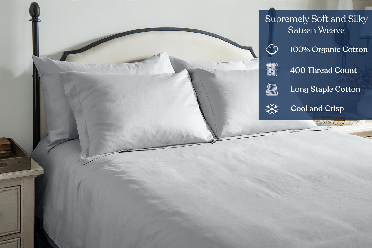 Delara GOTS Certified 100% Organic Cotton Pillowcase Pack of 2, 400 TC, Moisture-Wicking, Smooth & Breathable Pillowcases