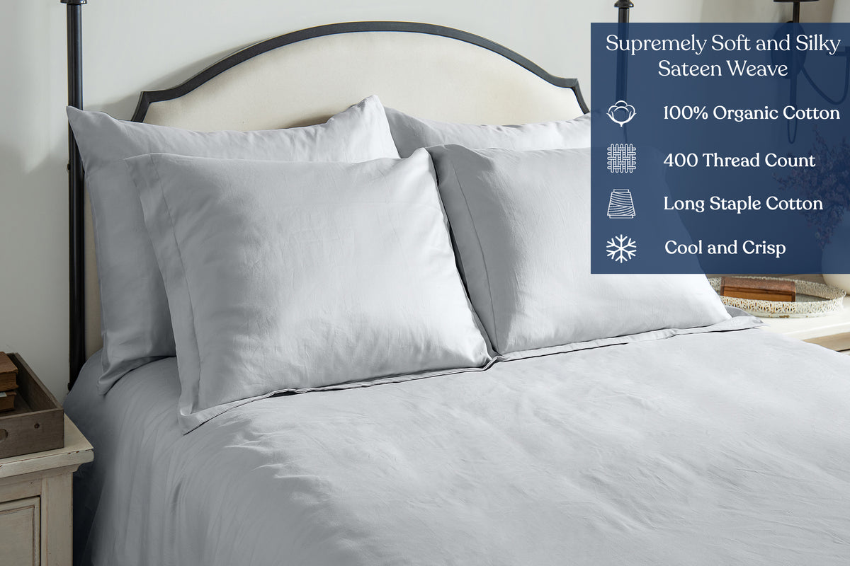 Delara GOTS Certified 100% Organic Cotton Euro Sham Pack of 2, 400 TC, Moisture-Wicking, Smooth & Breathable High-Quality Euro Sham