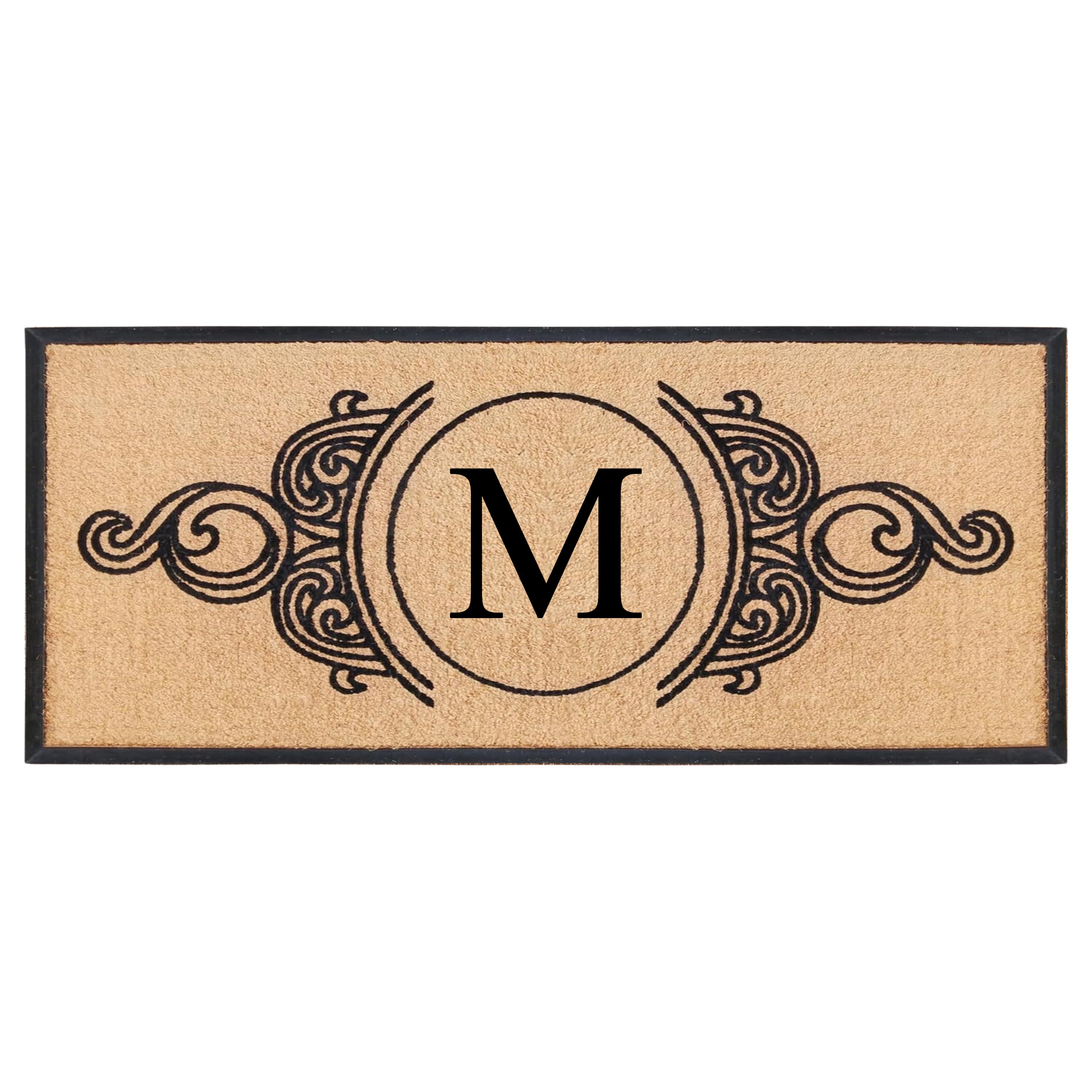 A1HC Personalized Monogram Coir Doormat with Decorative Scroll Design, Custom Front Door Mat, Rubber Border Entry Mat, 30" x 60"