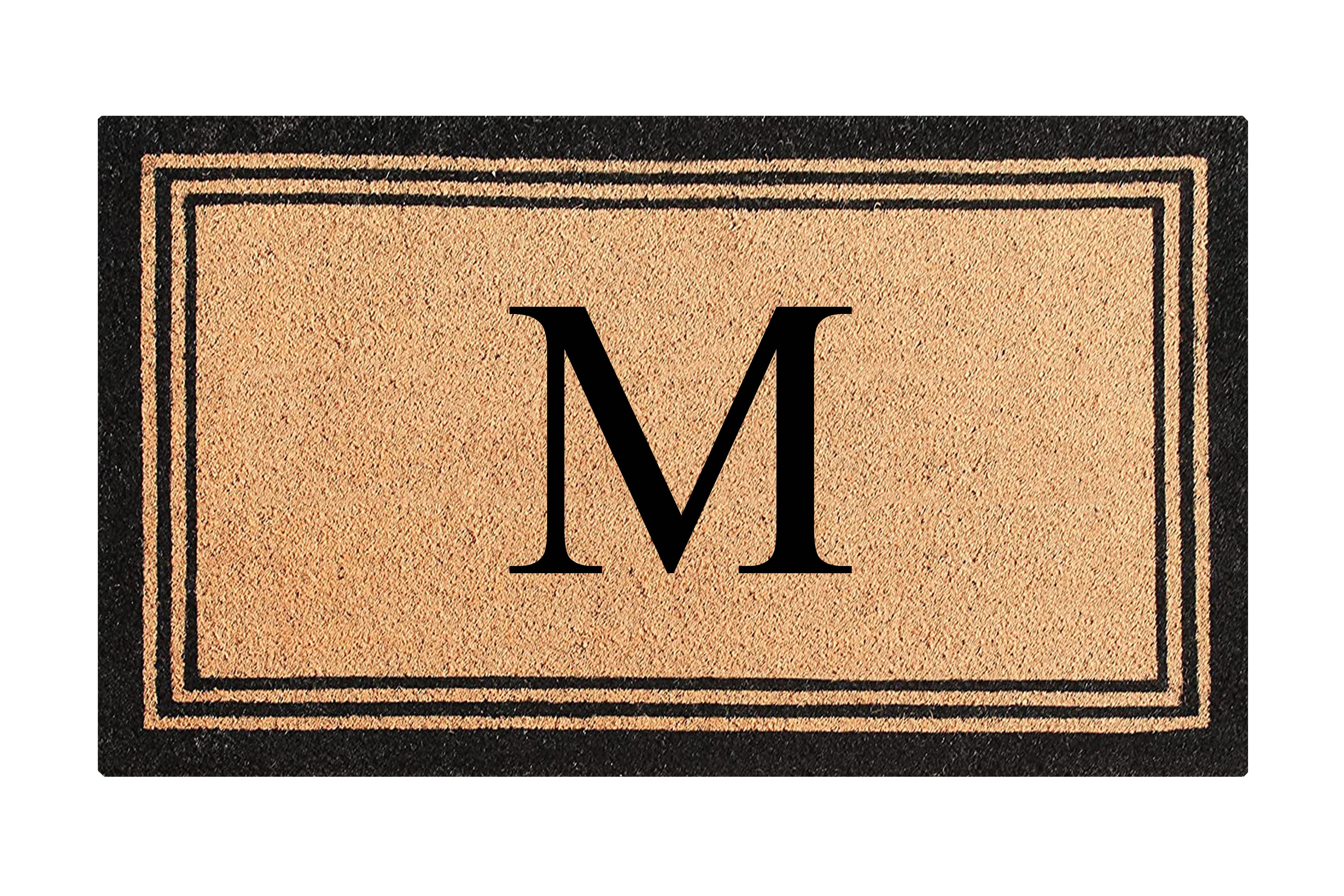A1HC Natural Coir and PVC Backing Classic Border Monogrammed Door Mat, Anti-Shed Entry Doormat