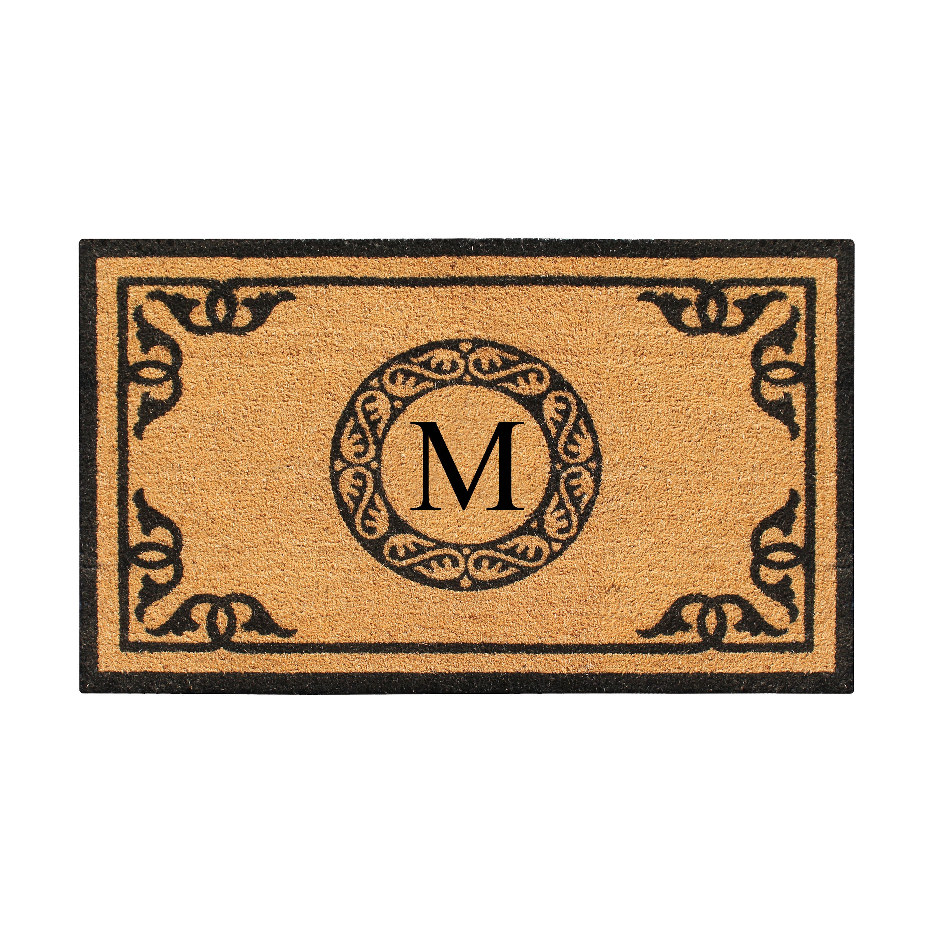 A1HC Personalized Monogram Coir Door Mat – Front Door Mat with Decorative Border, PVC Backing Outdoor Entryway Doormat
