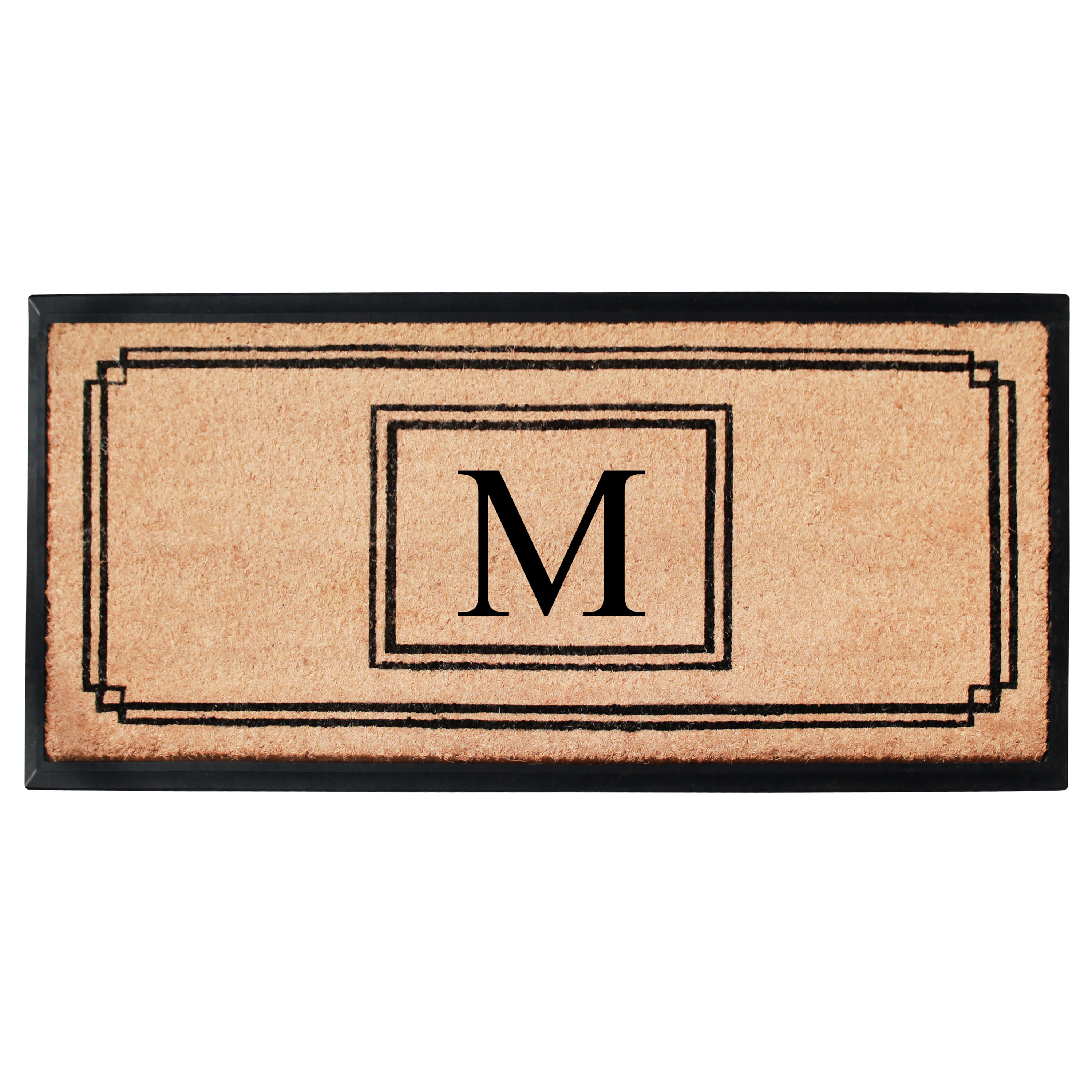 A1HC Personalized Monogram Coir Doormat 24" x 48" – Geometric Border Coco Fiber Outdoor Front Door Mat