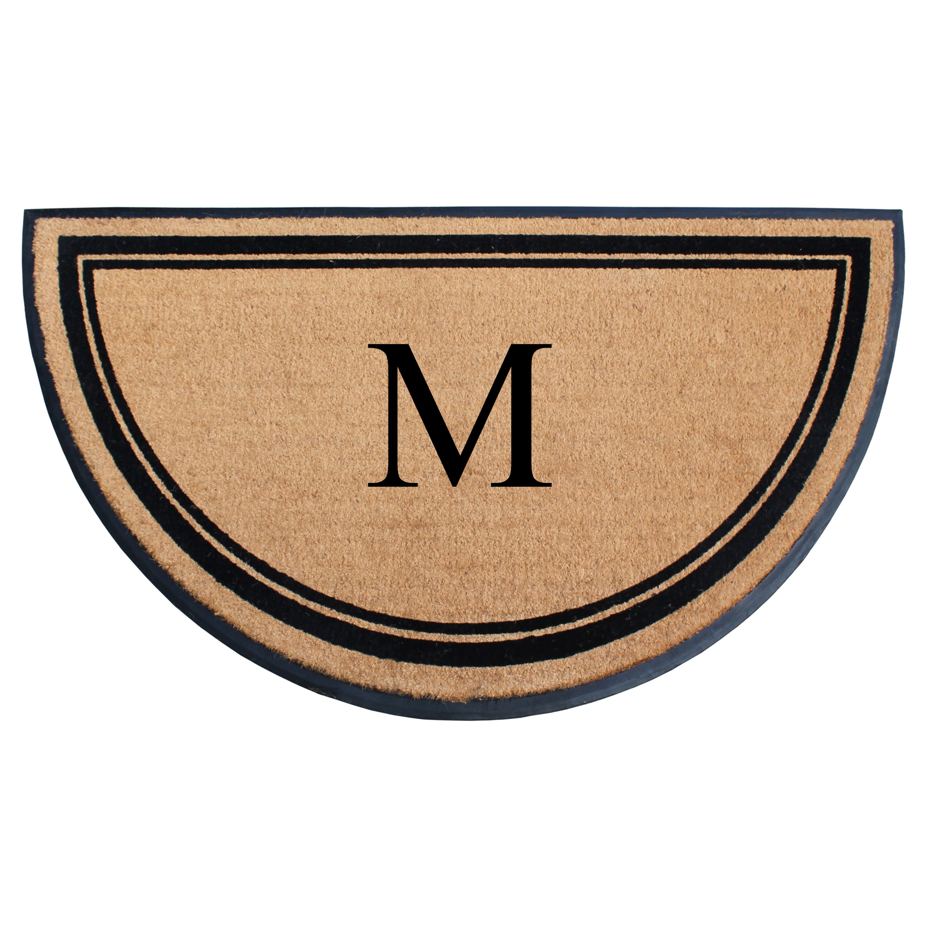 A1HC Personalized Half Round Coir Door Mat with Monogram Rubber Border Entry Mat 36" x 72"
