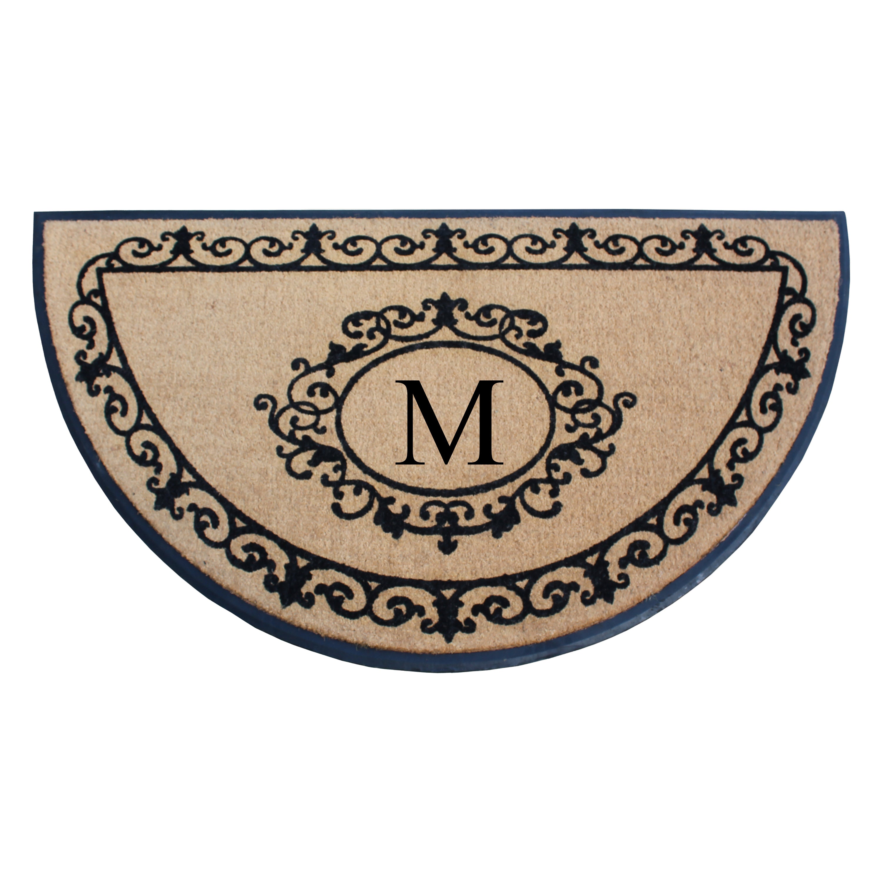 A1HC Personalized Half Moon Rubber Coir Door Mat 36 x 72 – Monogram Front Door Mat with Decorative Border Outdoor Entryway Mat