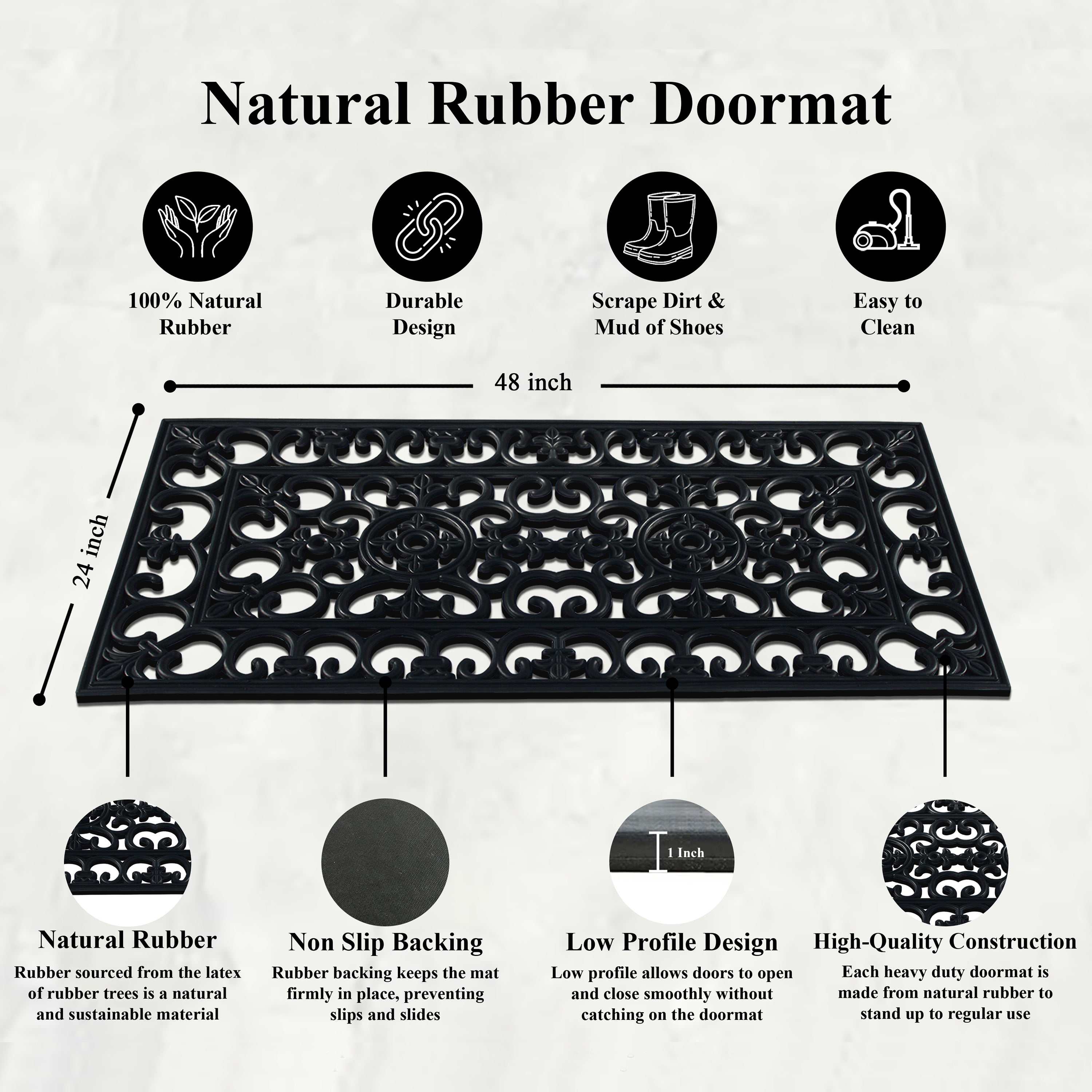 outdoor front door rubber doormat with scroll pattern