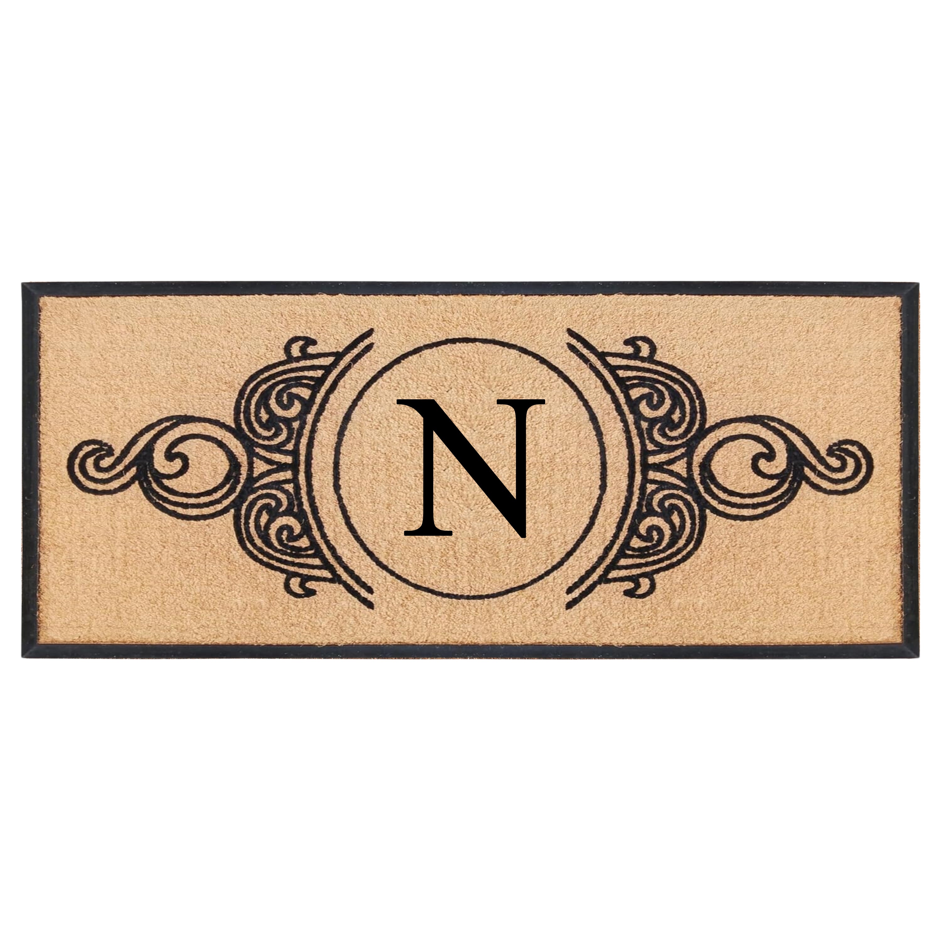 A1HC Personalized Monogram Coir Doormat with Decorative Scroll Design, Custom Front Door Mat, Rubber Border Entry Mat, 30" x 60"
