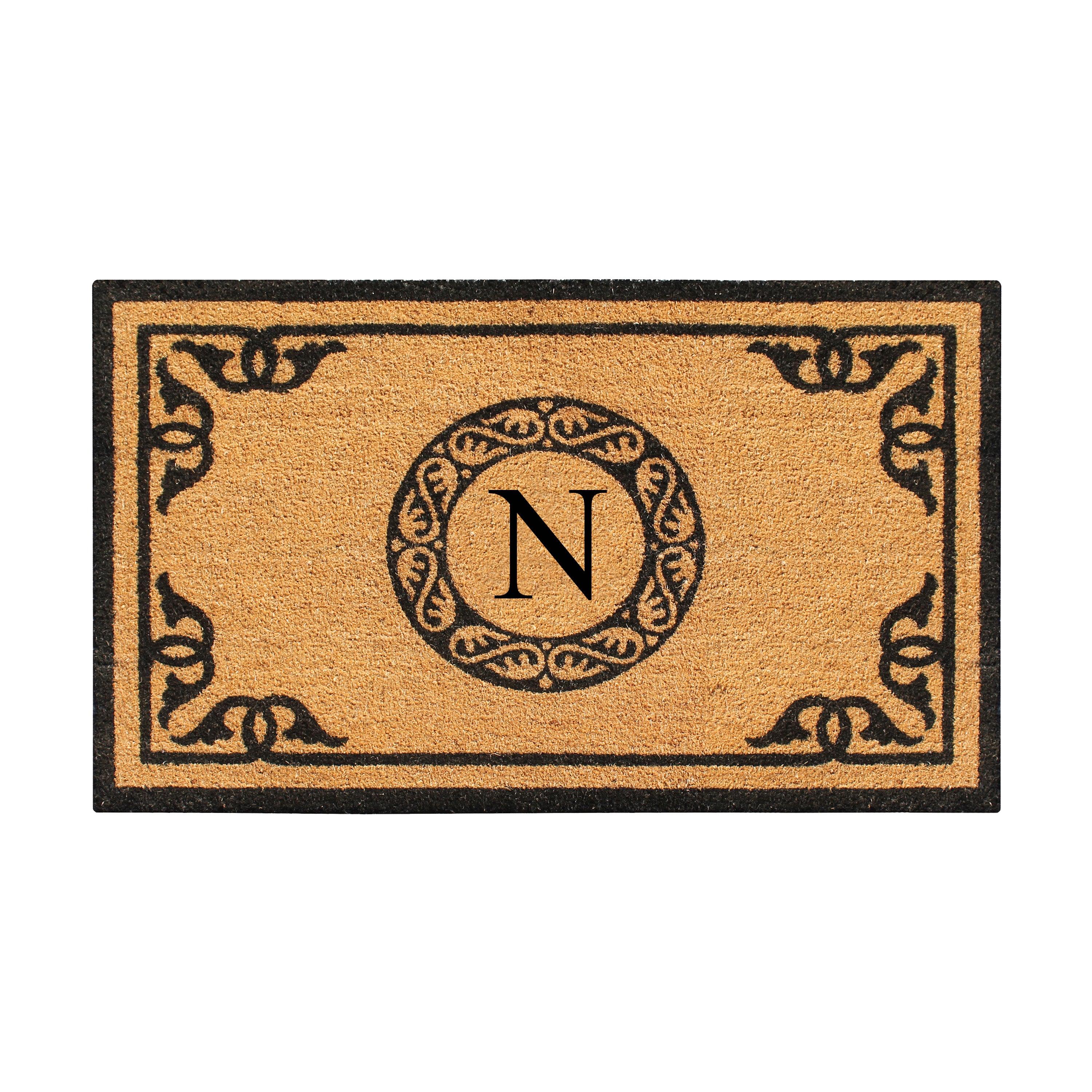 A1HC Personalized Monogram Coir Door Mat – Front Door Mat with Decorative Border, PVC Backing Outdoor Entryway Doormat